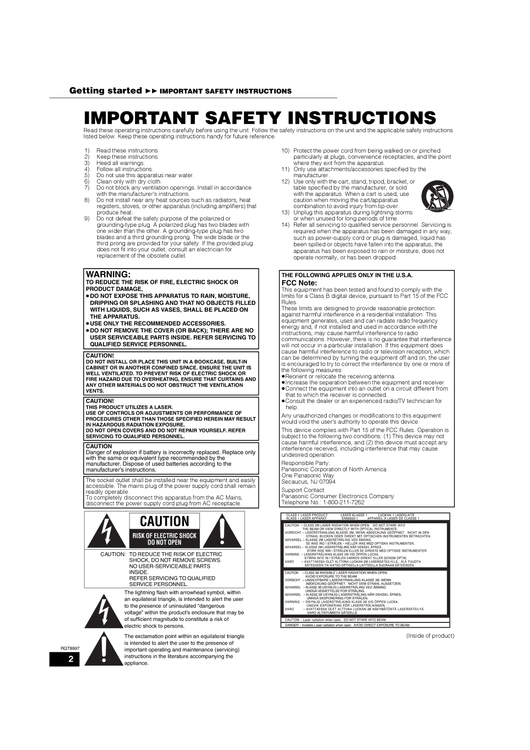 Panasonic DMP-BD10A warranty FCC Note, Following Applies only in the U.S.A 