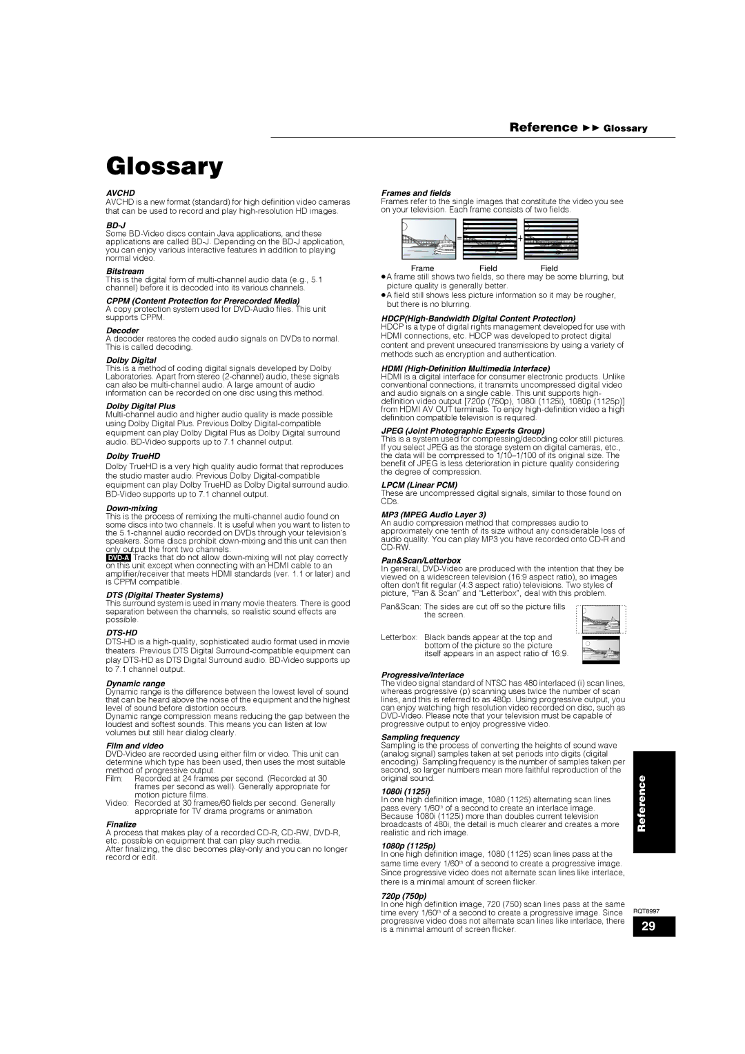 Panasonic DMP-BD10A warranty Reference 11 Glossary 