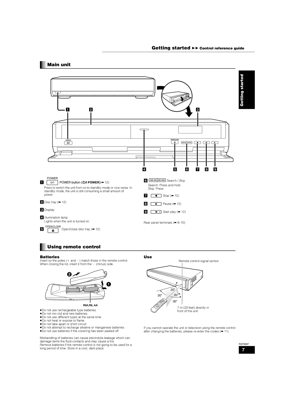 Panasonic DMP-BD10A warranty Main unit, Using remote control, Batteries, Use, Power button Í/I Power 