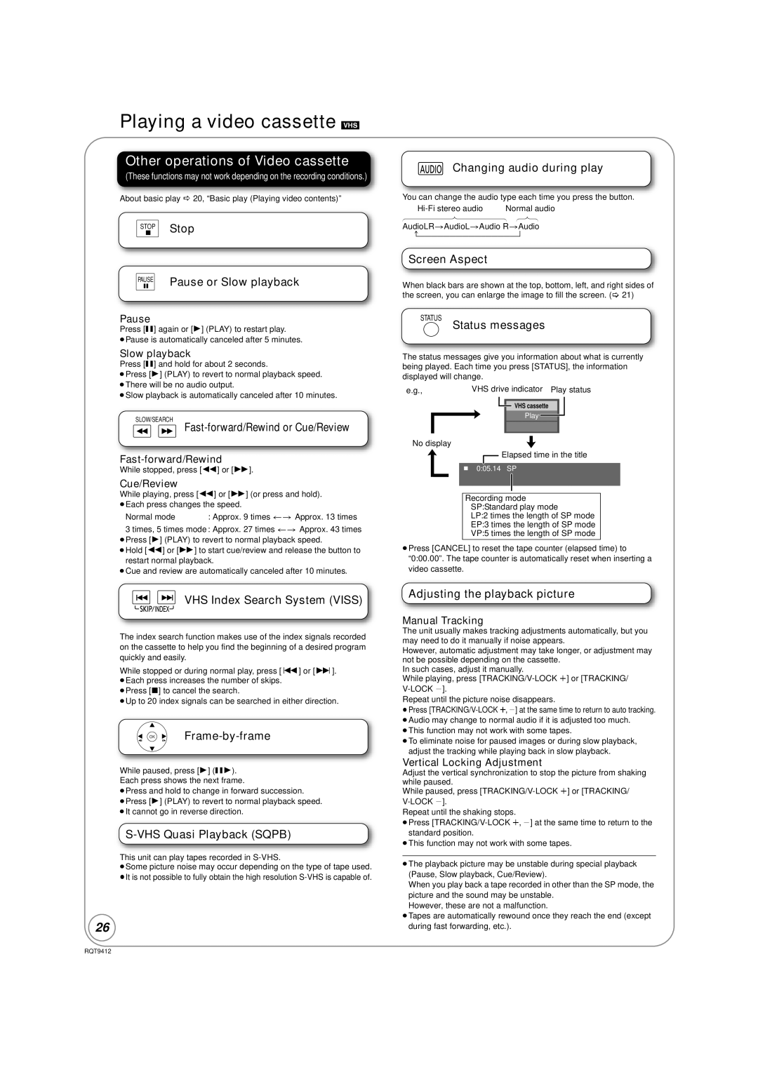 Panasonic DMP-BD70V operating instructions Playing a video cassette VHS, Other operations of Video cassette 