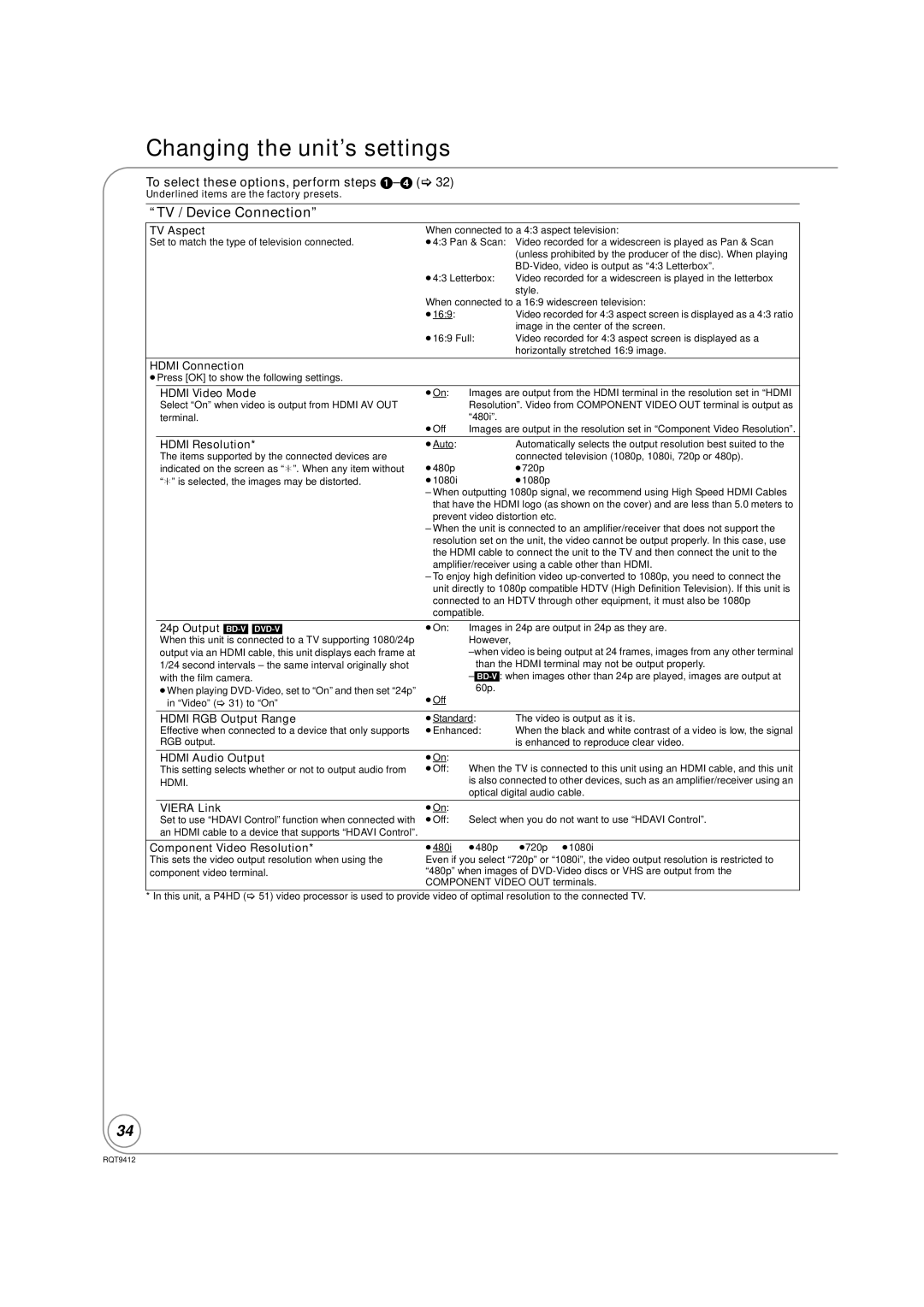 Panasonic DMP-BD70V operating instructions TV / Device Connection 