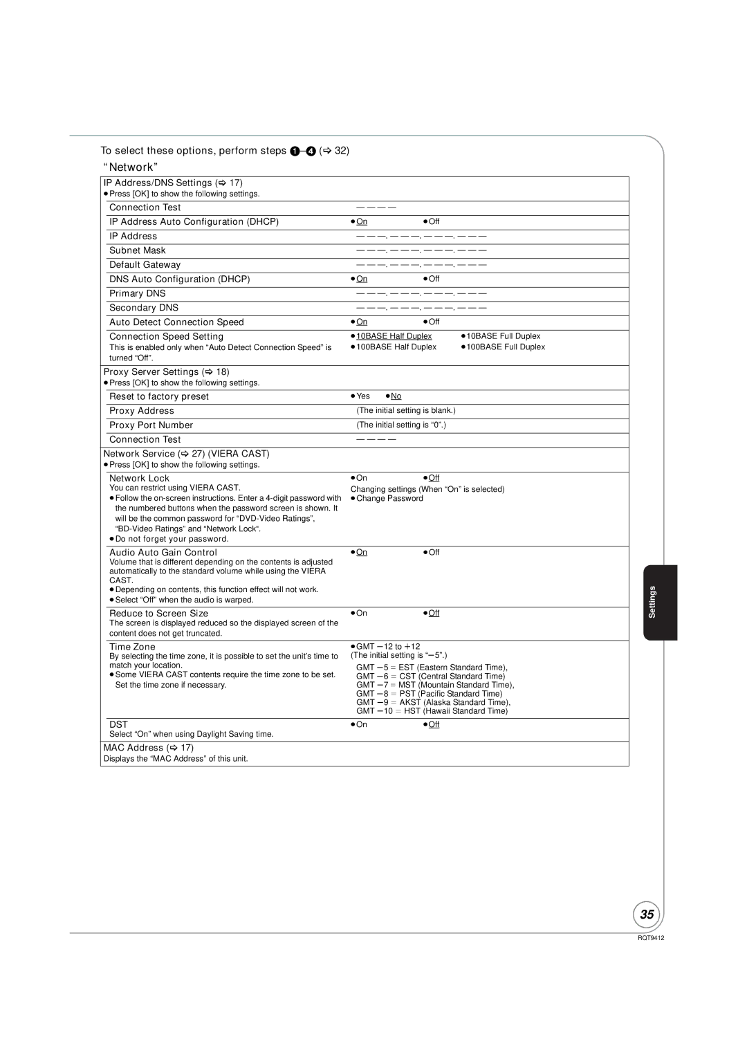 Panasonic DMP-BD70V operating instructions Network 