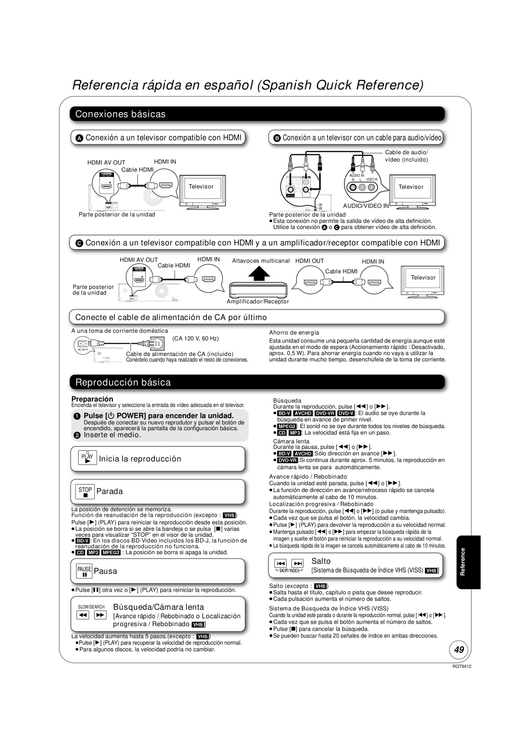 Panasonic DMP-BD70V operating instructions Conexiones básicas, Reproducción básica 