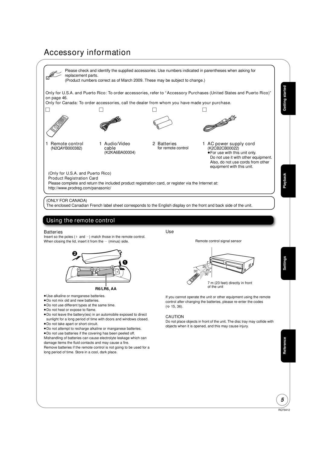 Panasonic DMP-BD70V operating instructions Accessory27information, Using the remote control, Cable, Batteries Use 