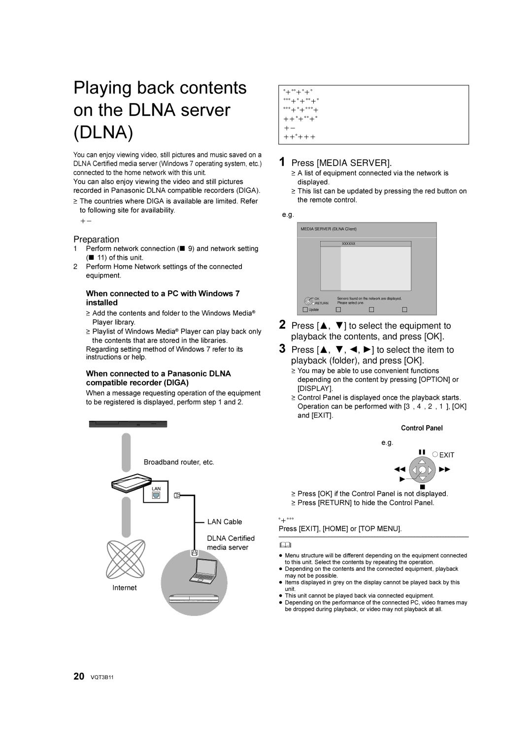 Panasonic DMP-BD75 manual Playing back contents on the Dlna server Dlna 