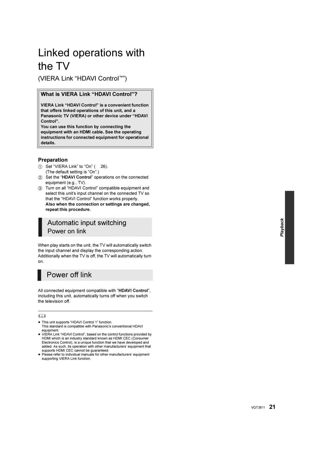 Panasonic DMP-BD75 manual Linked operations with the TV, Power off link, Viera Link Hdavi Control, Power on link 