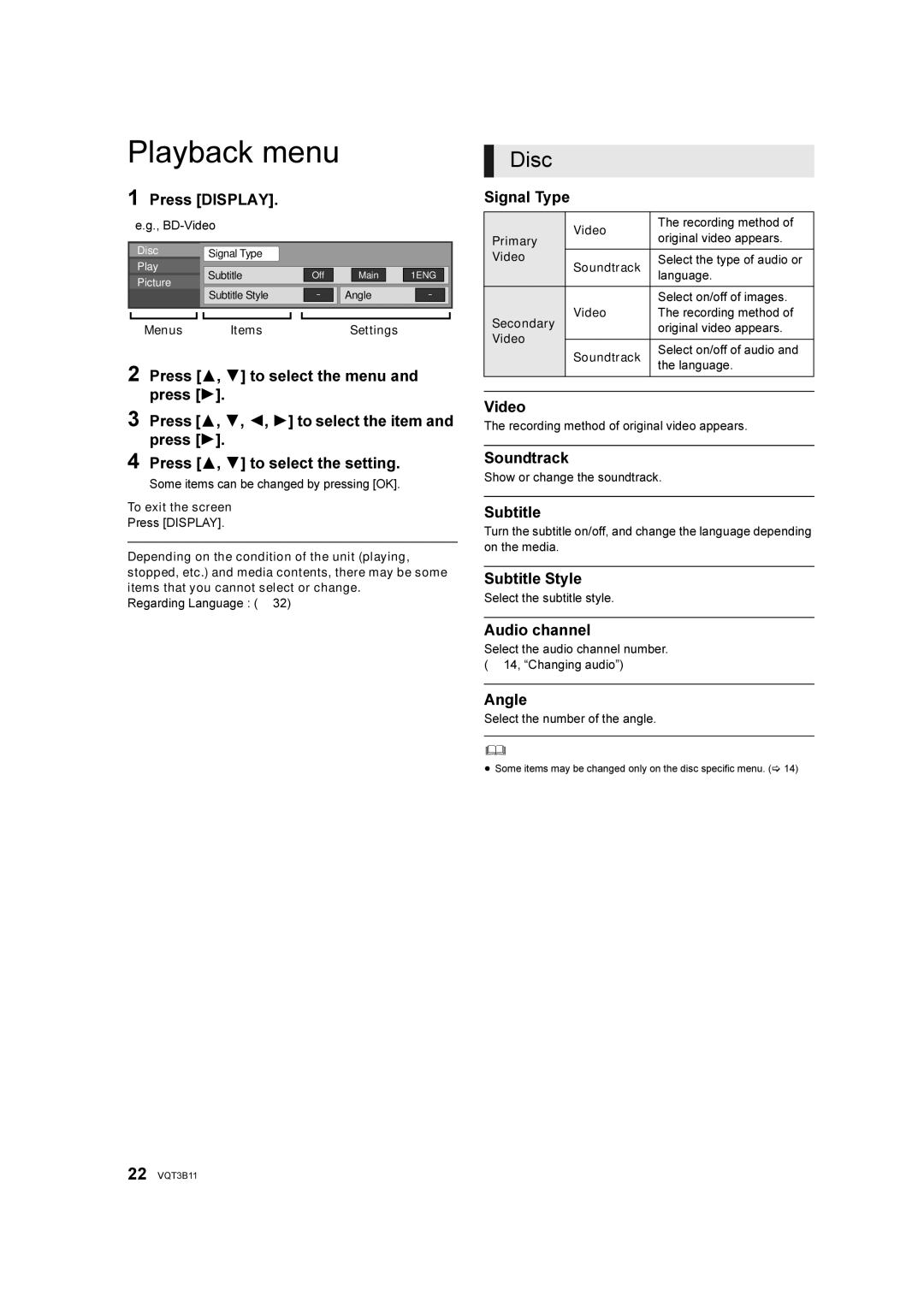 Panasonic DMP-BD75 manual Playback menu, Disc 