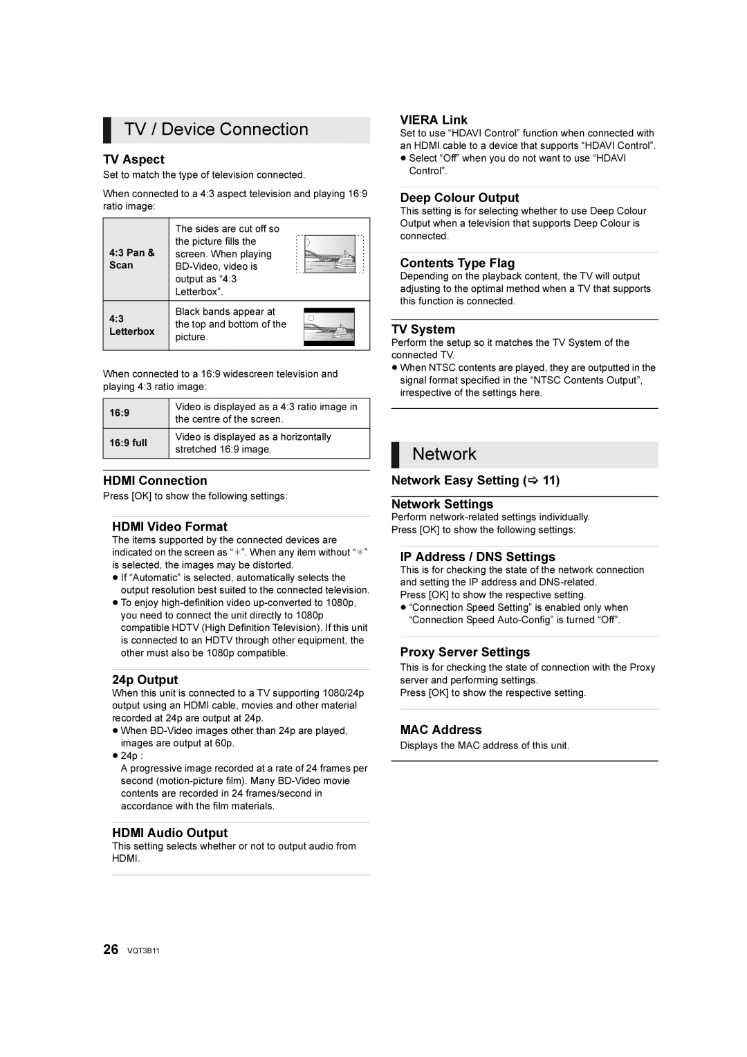 Panasonic DMP-BD75 manual TV / Device Connection, Network 