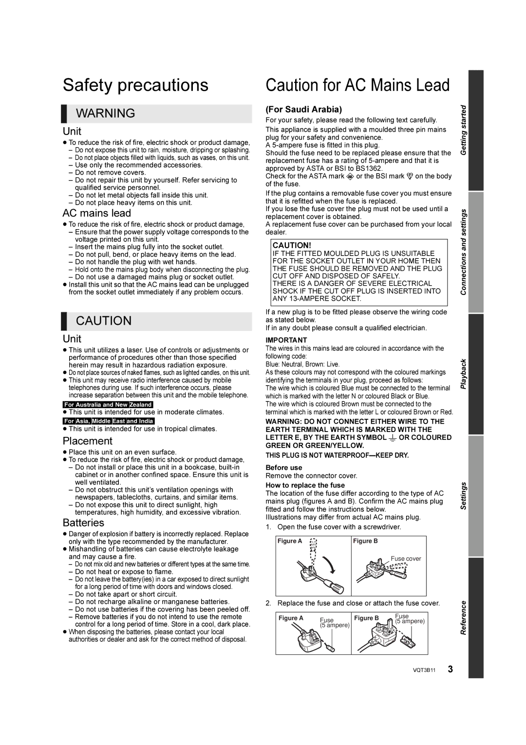 Panasonic DMP-BD75 manual Safety precautions, Unit, AC mains lead, Placement, Batteries 