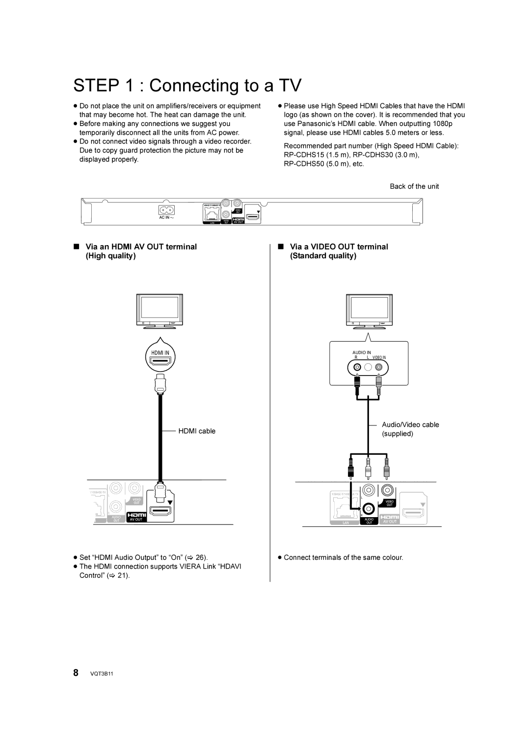 Panasonic DMP-BD75 manual Connecting to a TV 