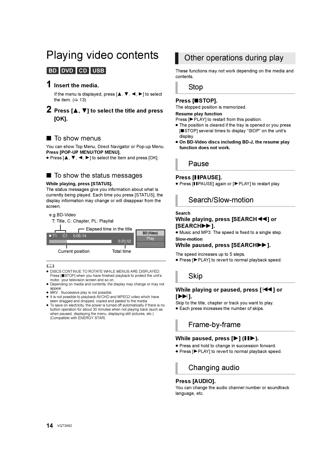 Panasonic DMP-BD755 owner manual Playing video contents 