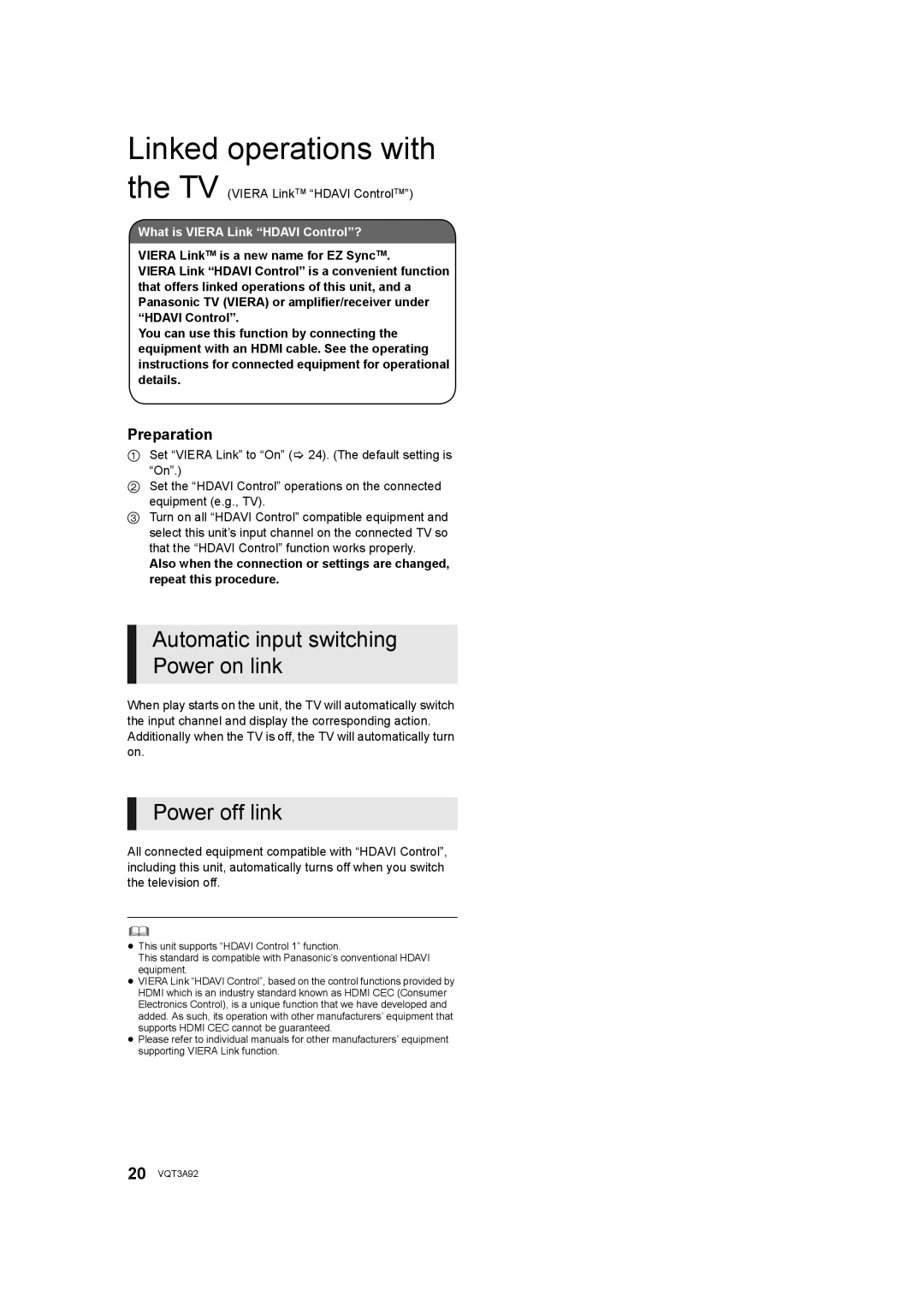 Panasonic DMP-BD755 owner manual Linked operations with, Automatic input switching Power on link, Power off link 