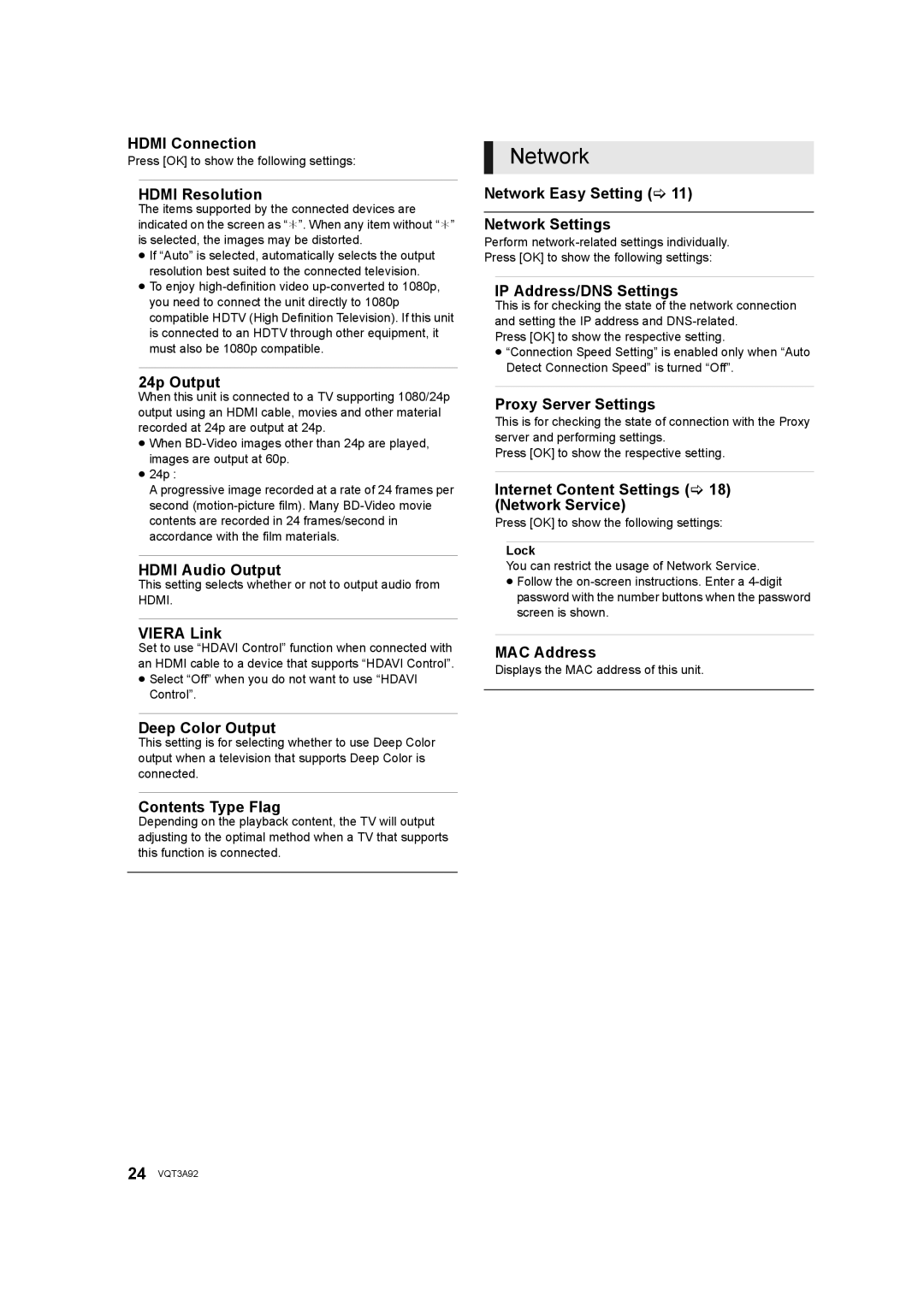 Panasonic DMP-BD755 owner manual Network 