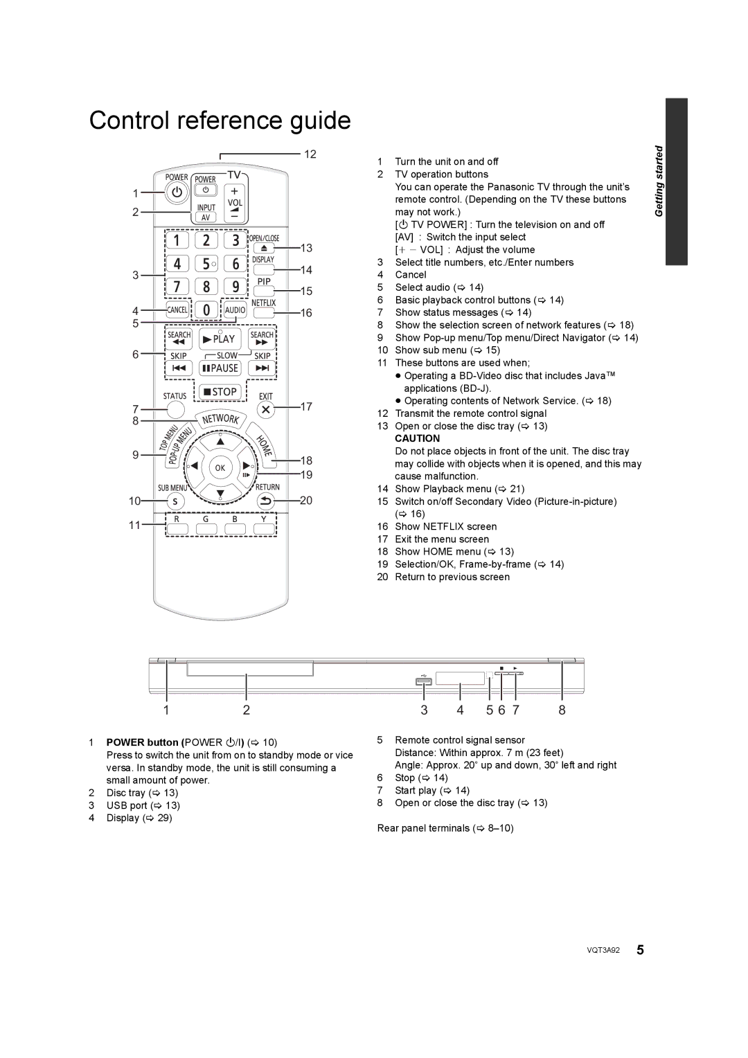 Panasonic DMP-BD755 owner manual Basic playback control buttons, Show status messages, Power button Power Í/I 