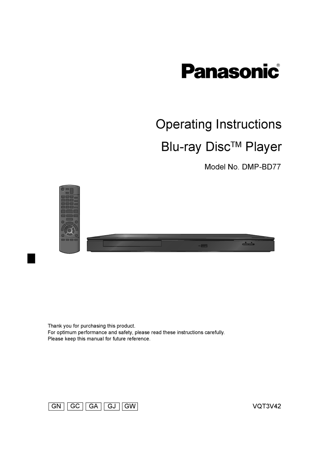 Panasonic DMP-BD77 operating instructions Operating Instructions Blu-ray DiscTM Player 