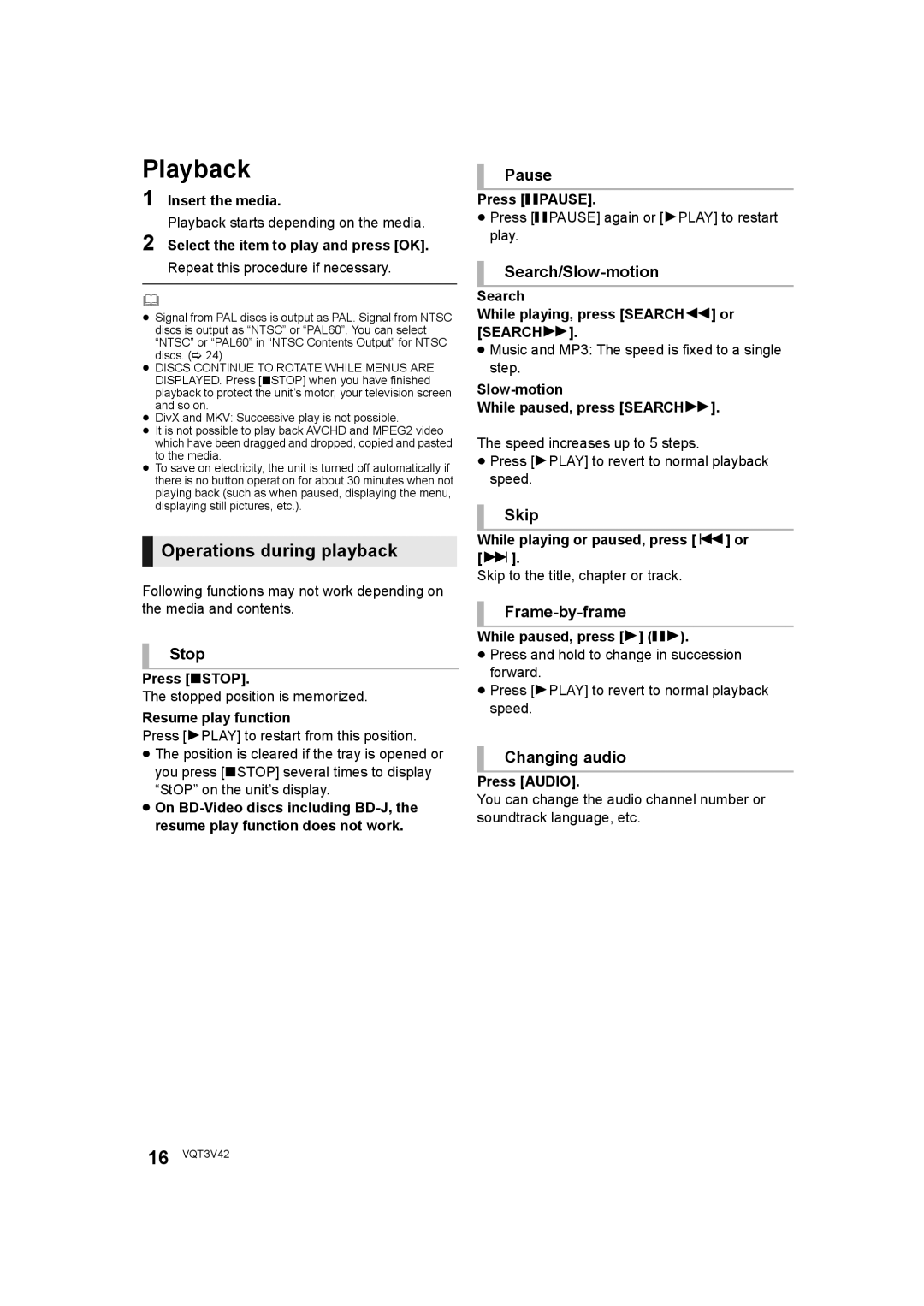 Panasonic DMP-BD77 operating instructions Playback, Operations during playback 