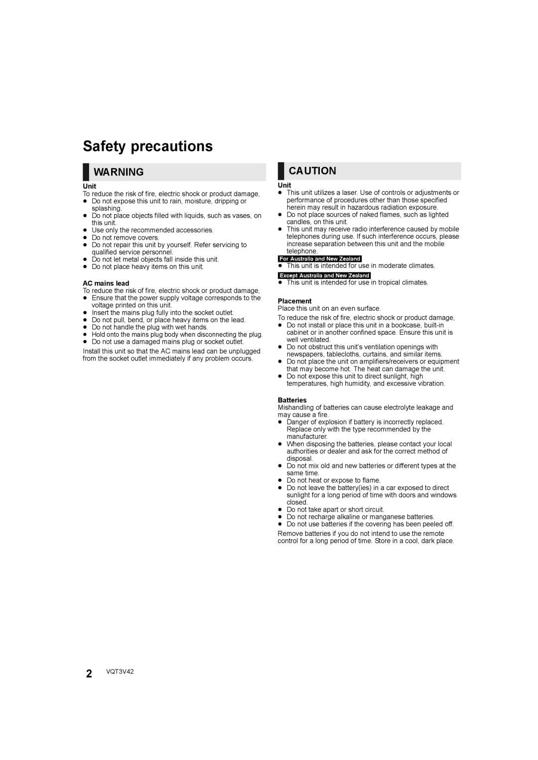 Panasonic DMP-BD77 operating instructions Safety precautions, Unit 