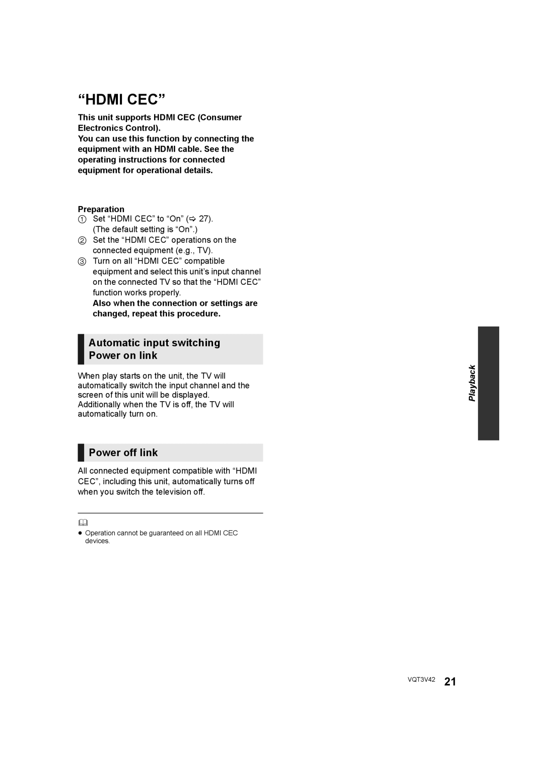 Panasonic DMP-BD77 operating instructions Automatic input switching Power on link, Power off link 