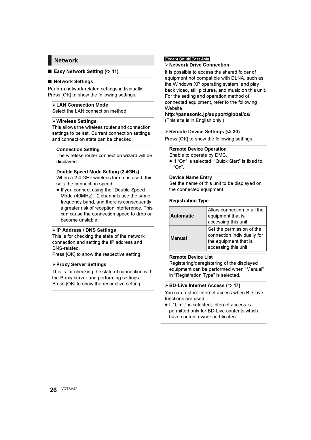 Panasonic DMP-BD77 operating instructions Network 