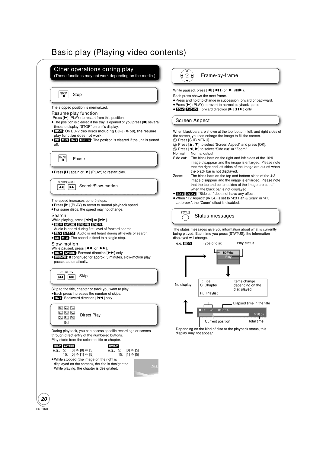 Panasonic DMP-BD605, DMP-BD80 warranty Basic play Playing video contents 