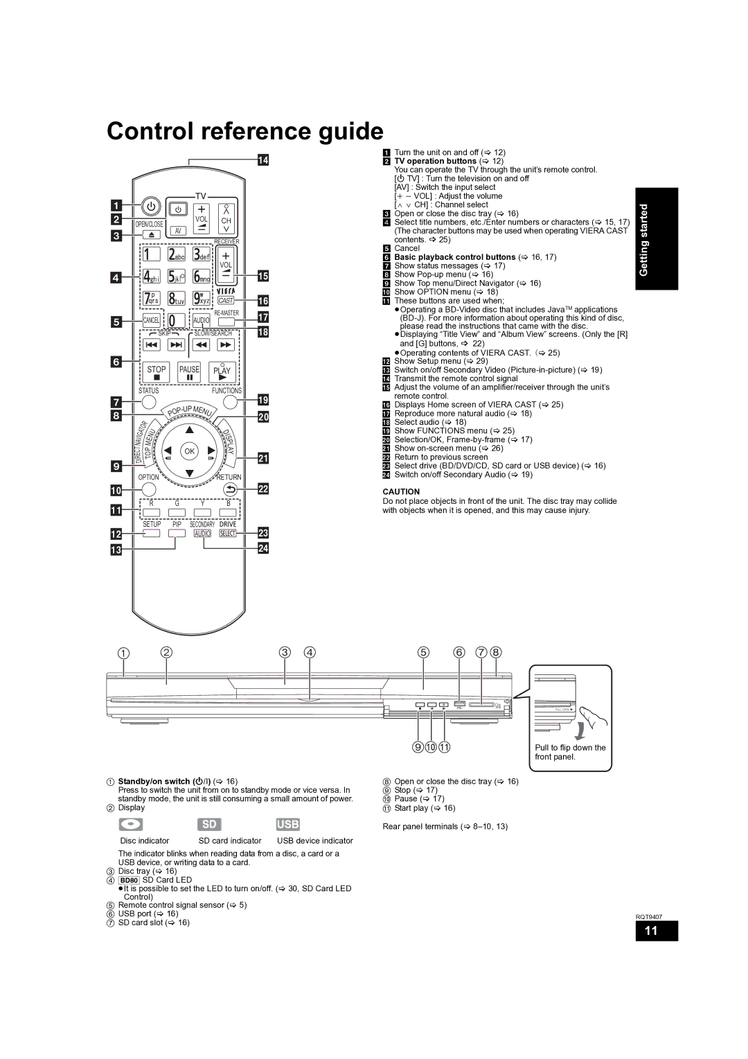 Panasonic DMP-BD60GZ, DMP-BD80GN Control reference guide, Basic playback control buttons, Switch on/off Secondary Audio 