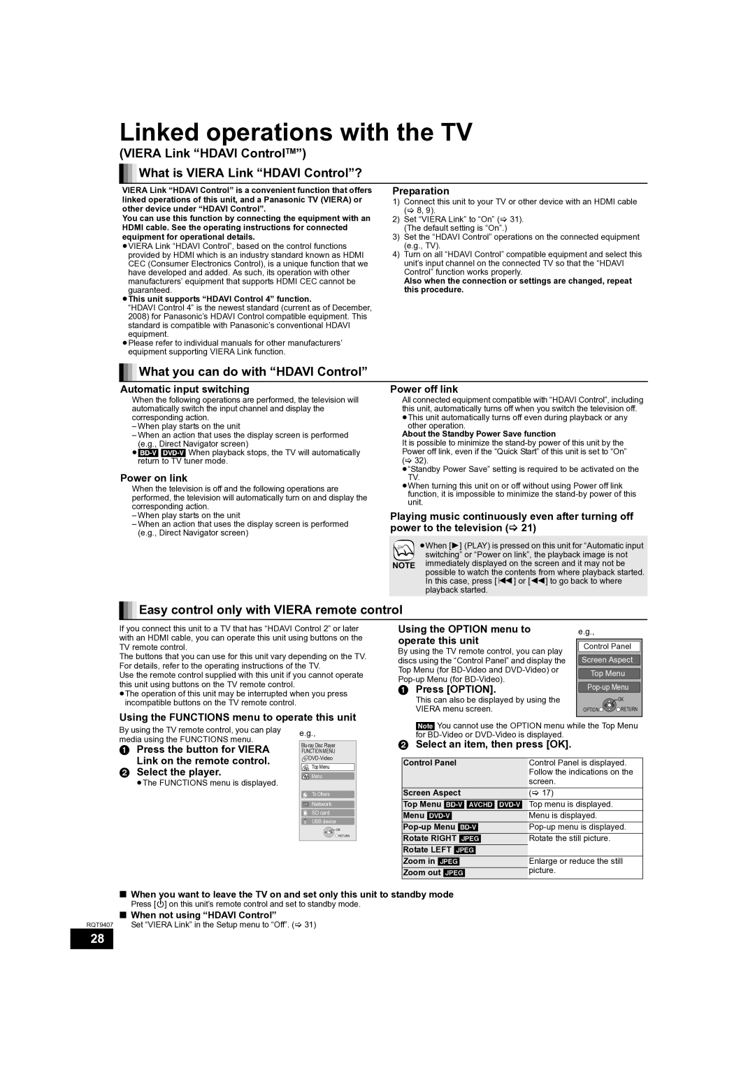 Panasonic DMP-BD60GN, DMP-BD80GN, DMP-BD60GZ Linked operations with the TV, What you can do with Hdavi Control 