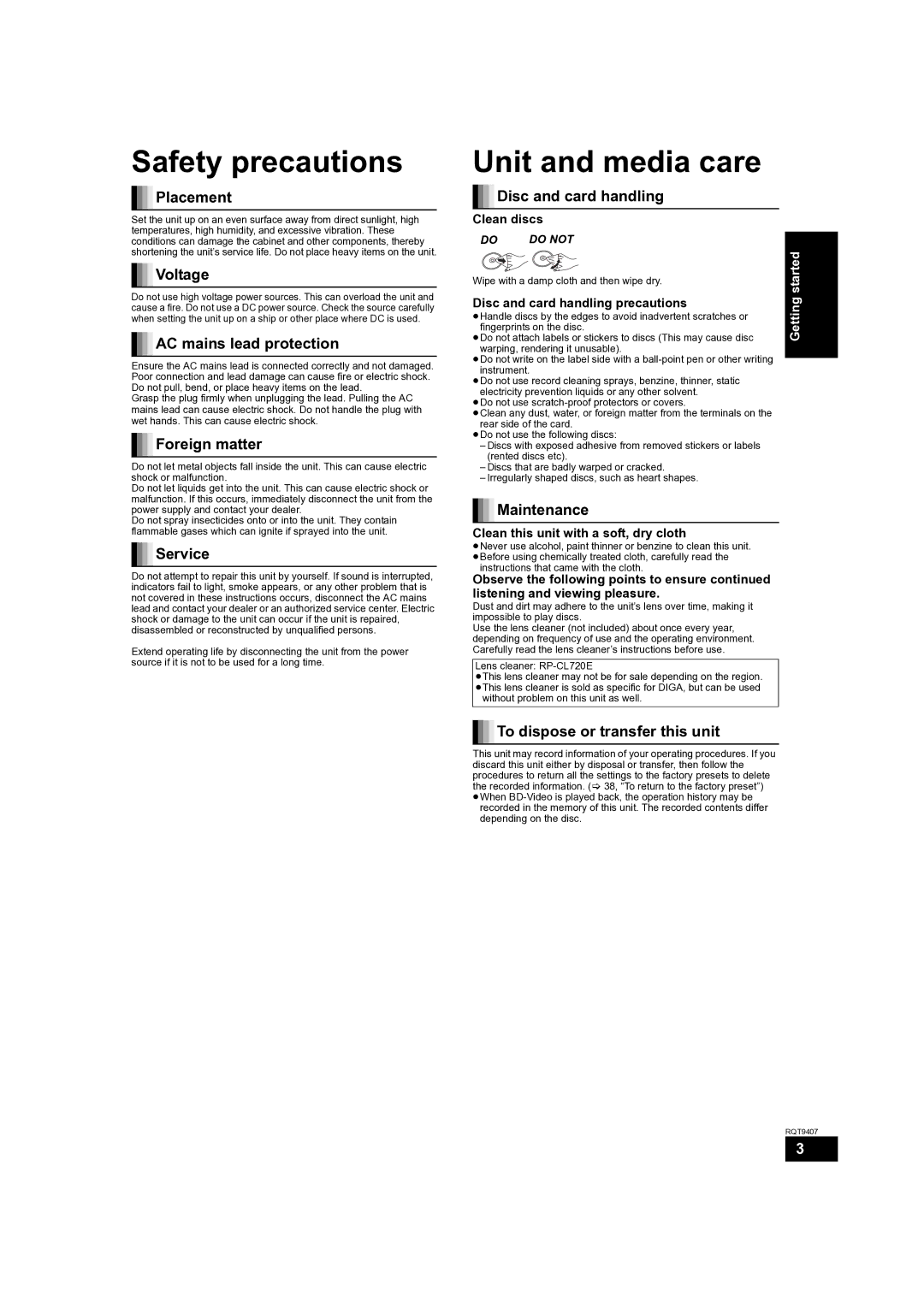 Panasonic DMP-BD80GN, DMP-BD60GN, DMP-BD60GZ operating instructions Safety precautions, Unit and media care 