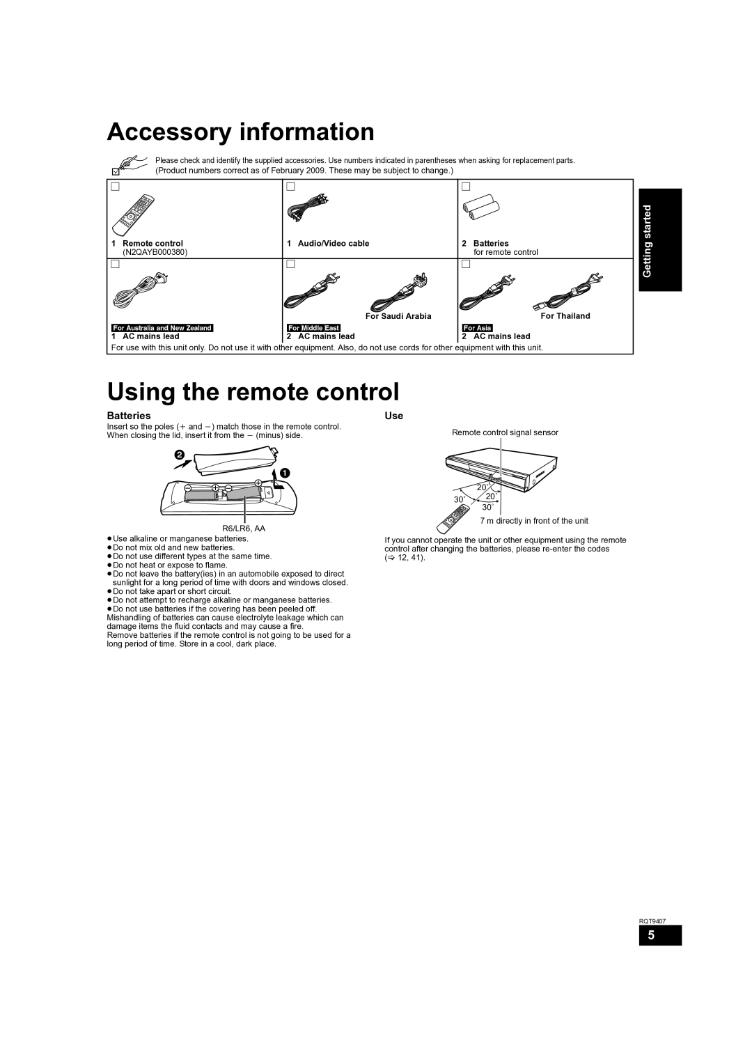 Panasonic DMP-BD60GZ, DMP-BD80GN Accessory information, Using the remote control, Batteries Use, For Saudi Arabia 