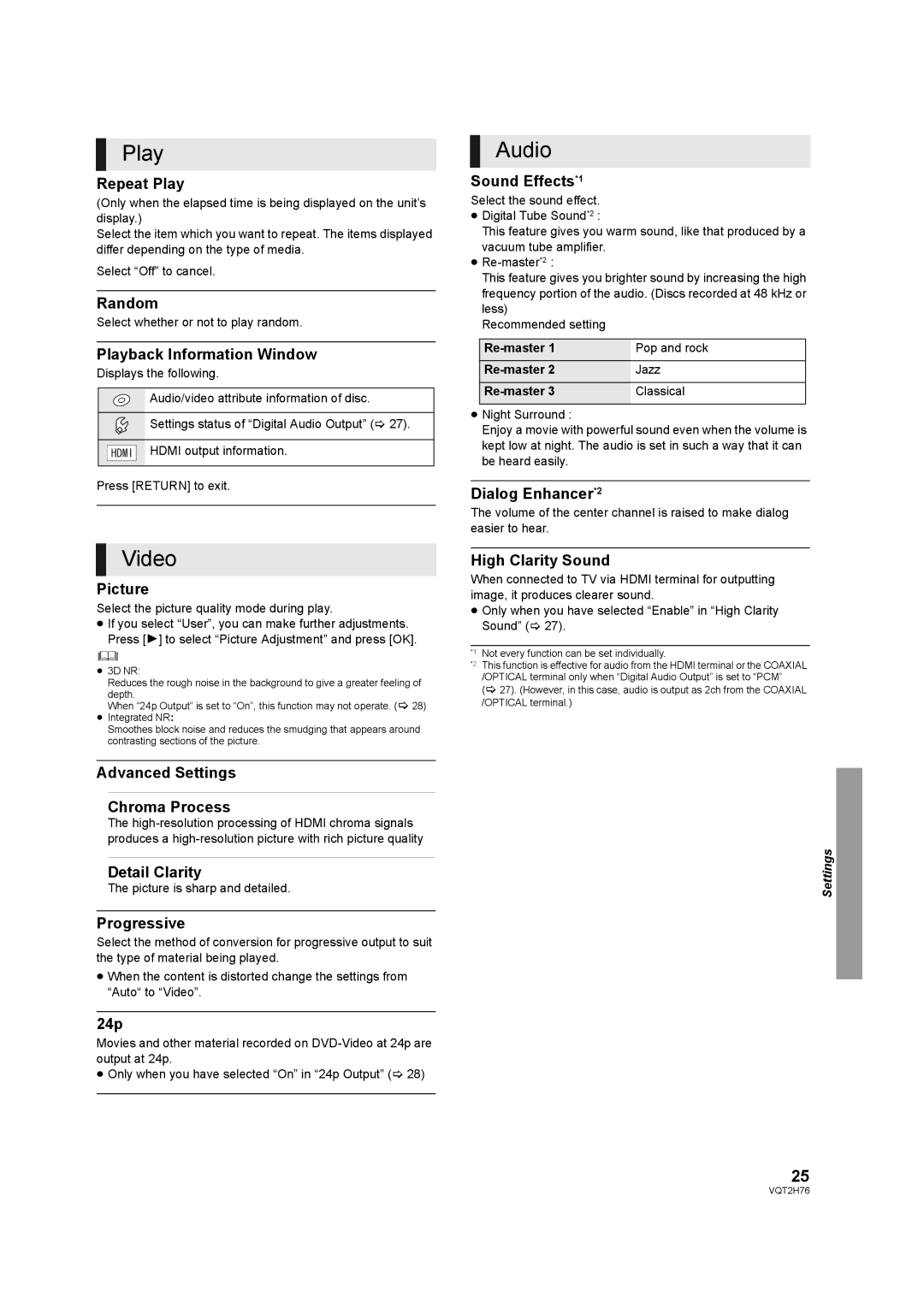 Panasonic DMP-BD85EGK operating instructions Play, Video, Audio 