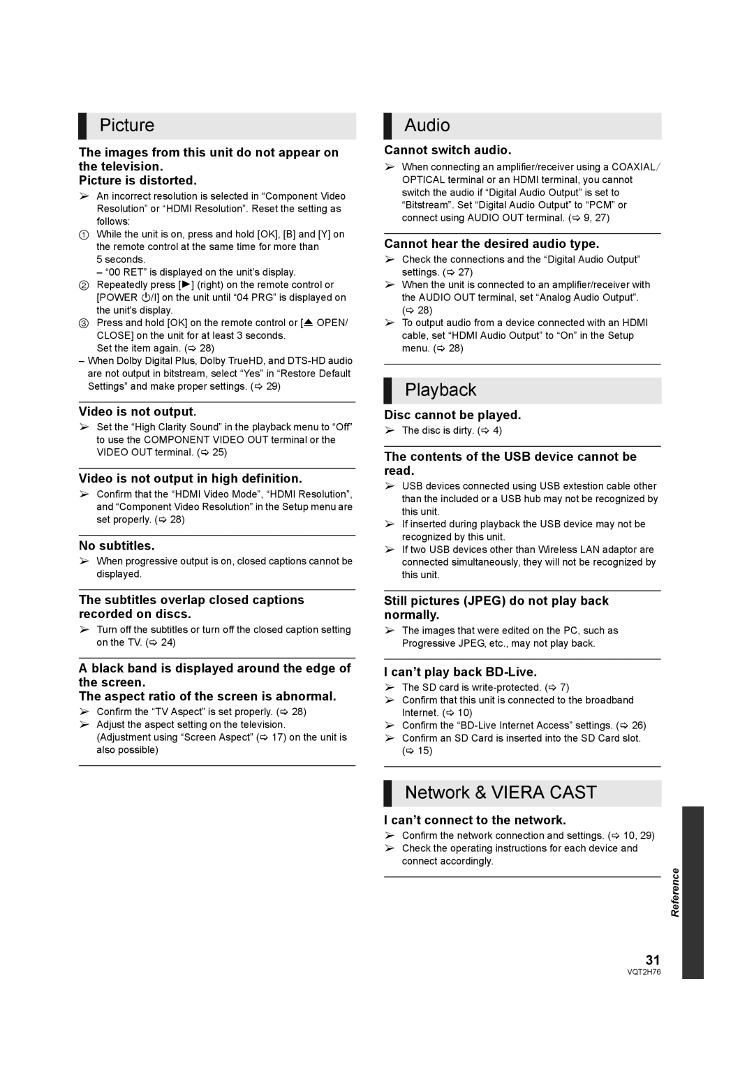 Panasonic DMP-BD85EGK operating instructions Picture, Playback, Network & Viera Cast 