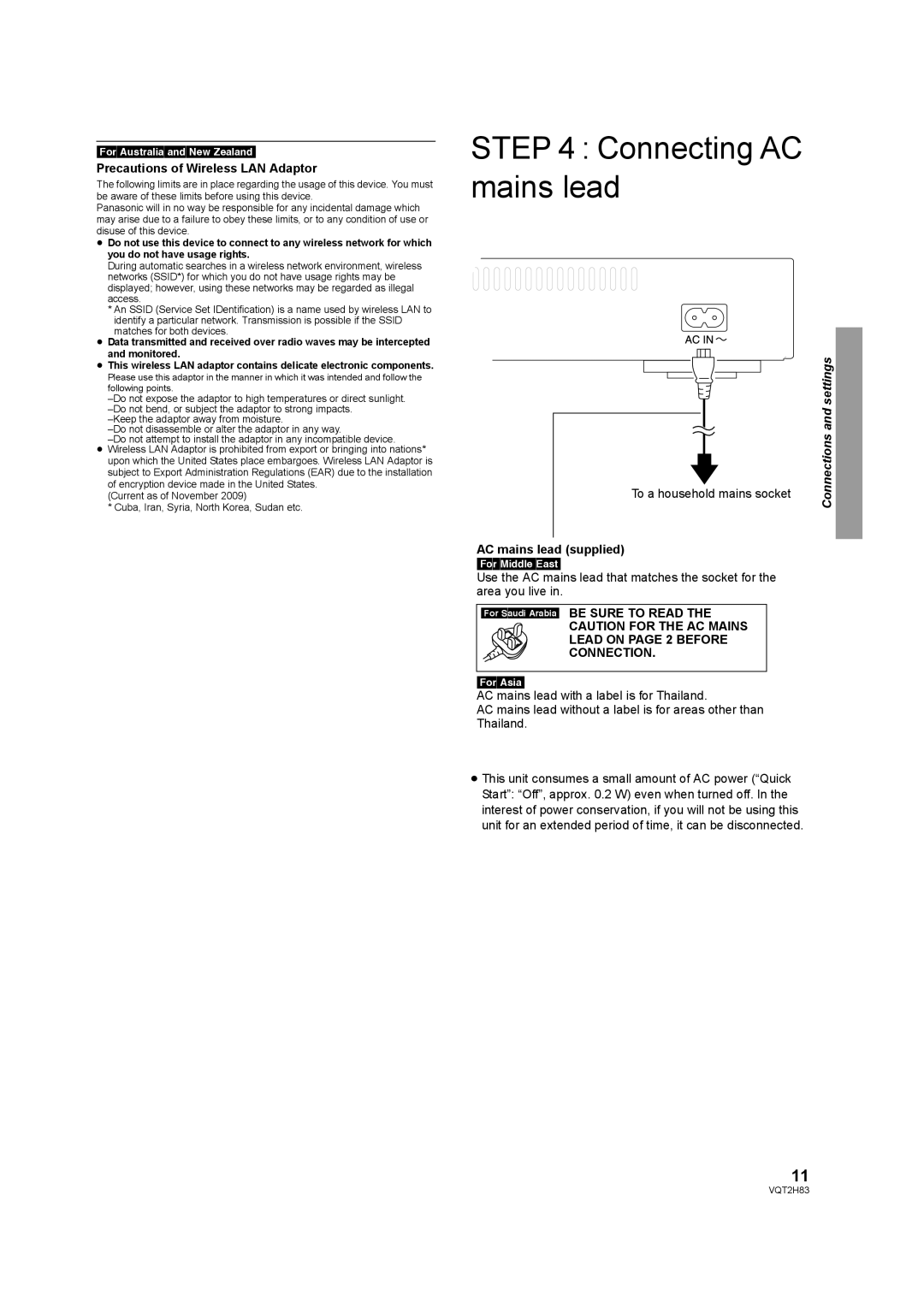 Panasonic DMP-BD85 operating instructions Connecting AC mains lead, Lead on page 2 Before Connection, ForAsia 