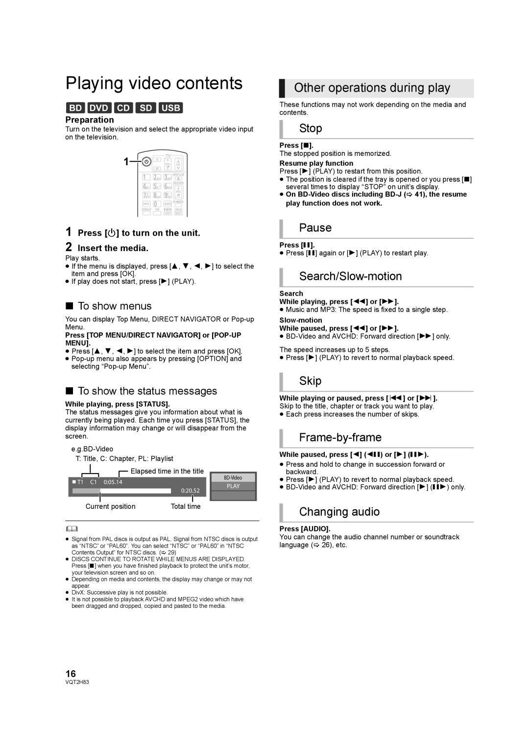 Panasonic DMP-BD85 operating instructions Playing video contents 