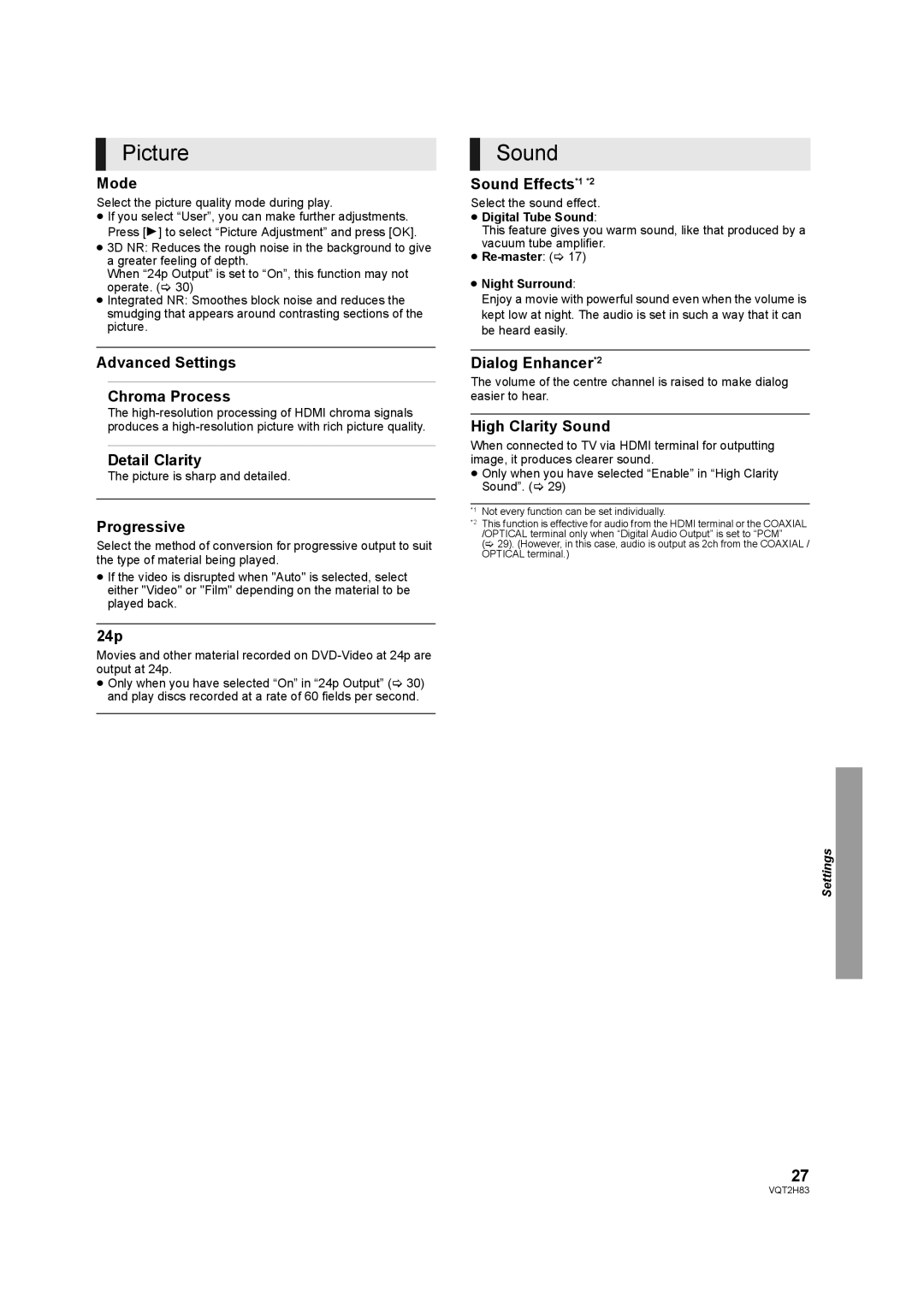 Panasonic DMP-BD85 operating instructions Picture, Sound 