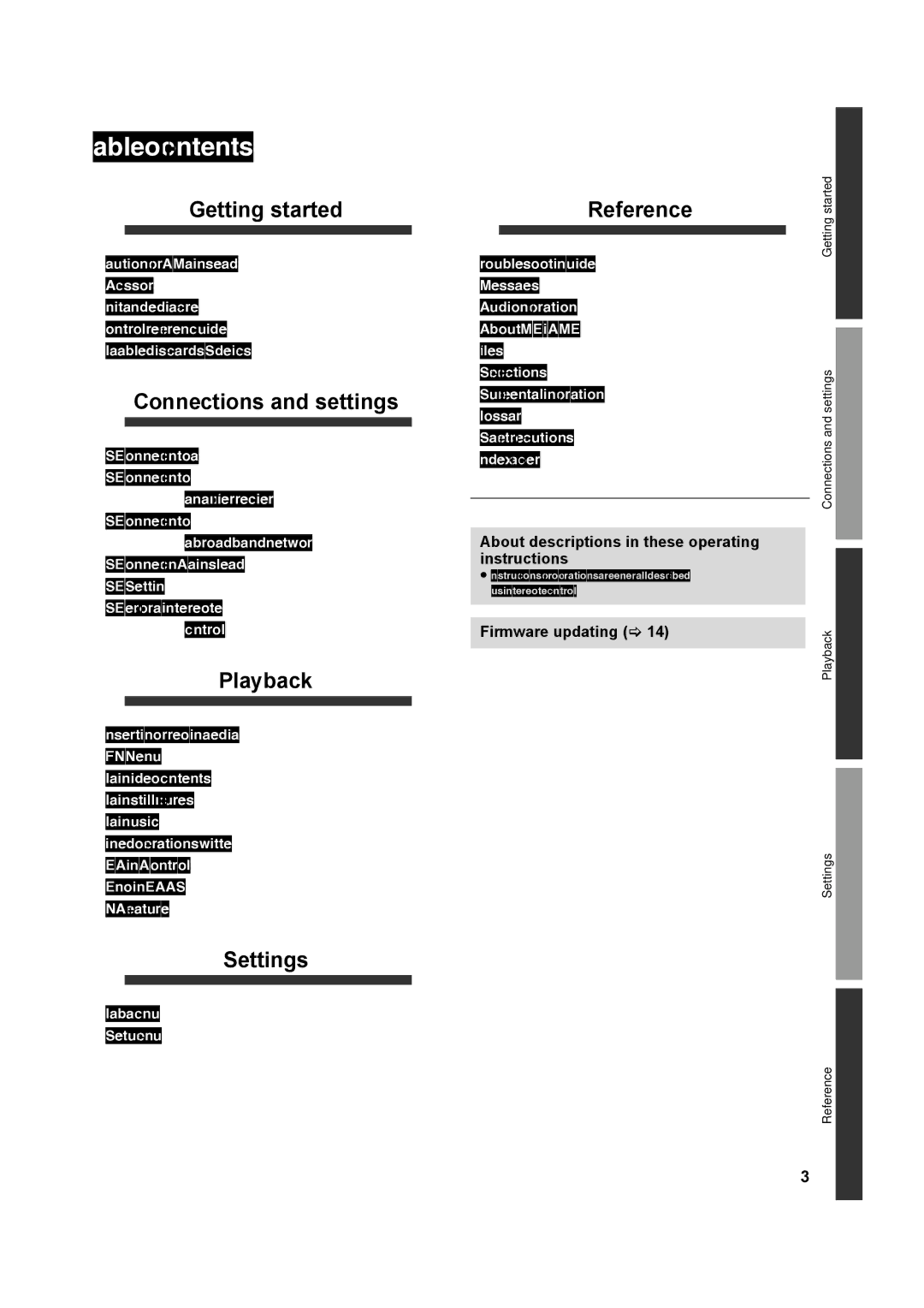 Panasonic DMP-BD85 operating instructions Table of contents 