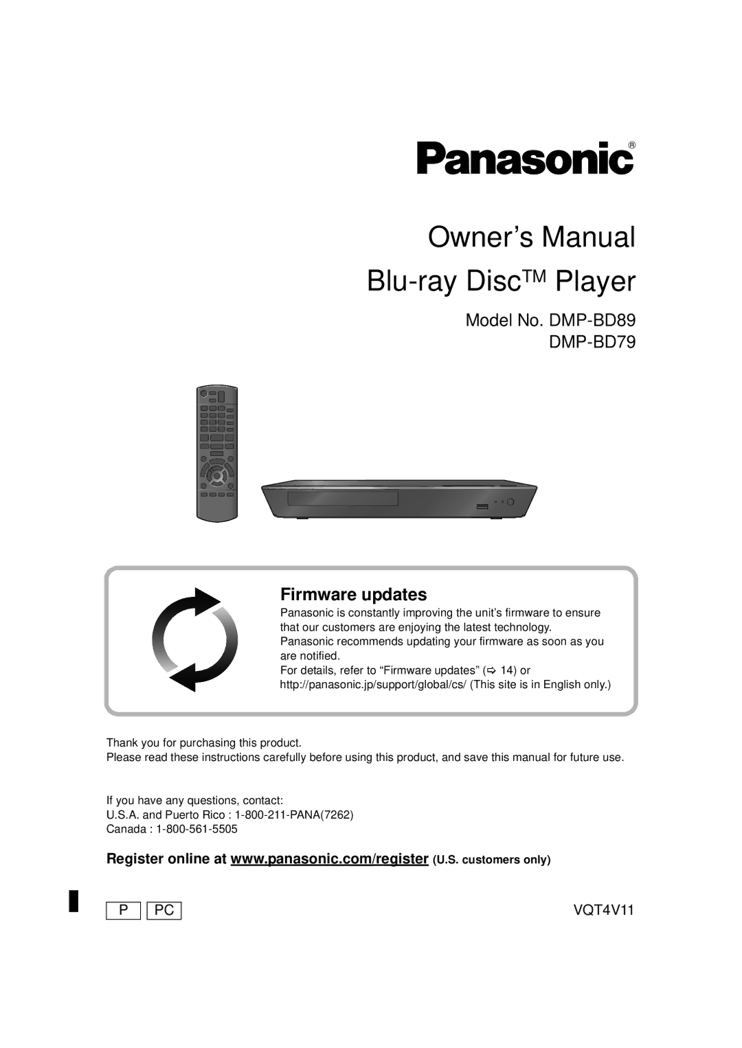 Panasonic DMP-BD79, DMP-BD89 owner manual Blu-ray DiscTM Player 