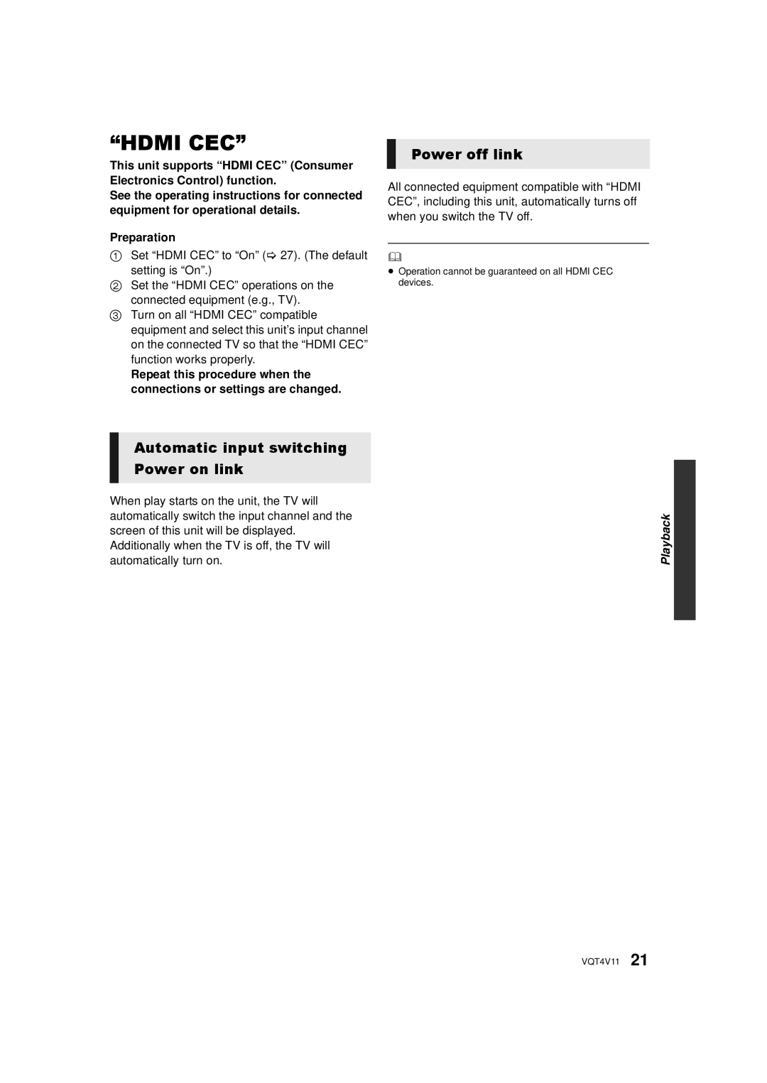 Panasonic DMP-BD79, DMP-BD89 owner manual Power off link, Automatic input switching Power on link 