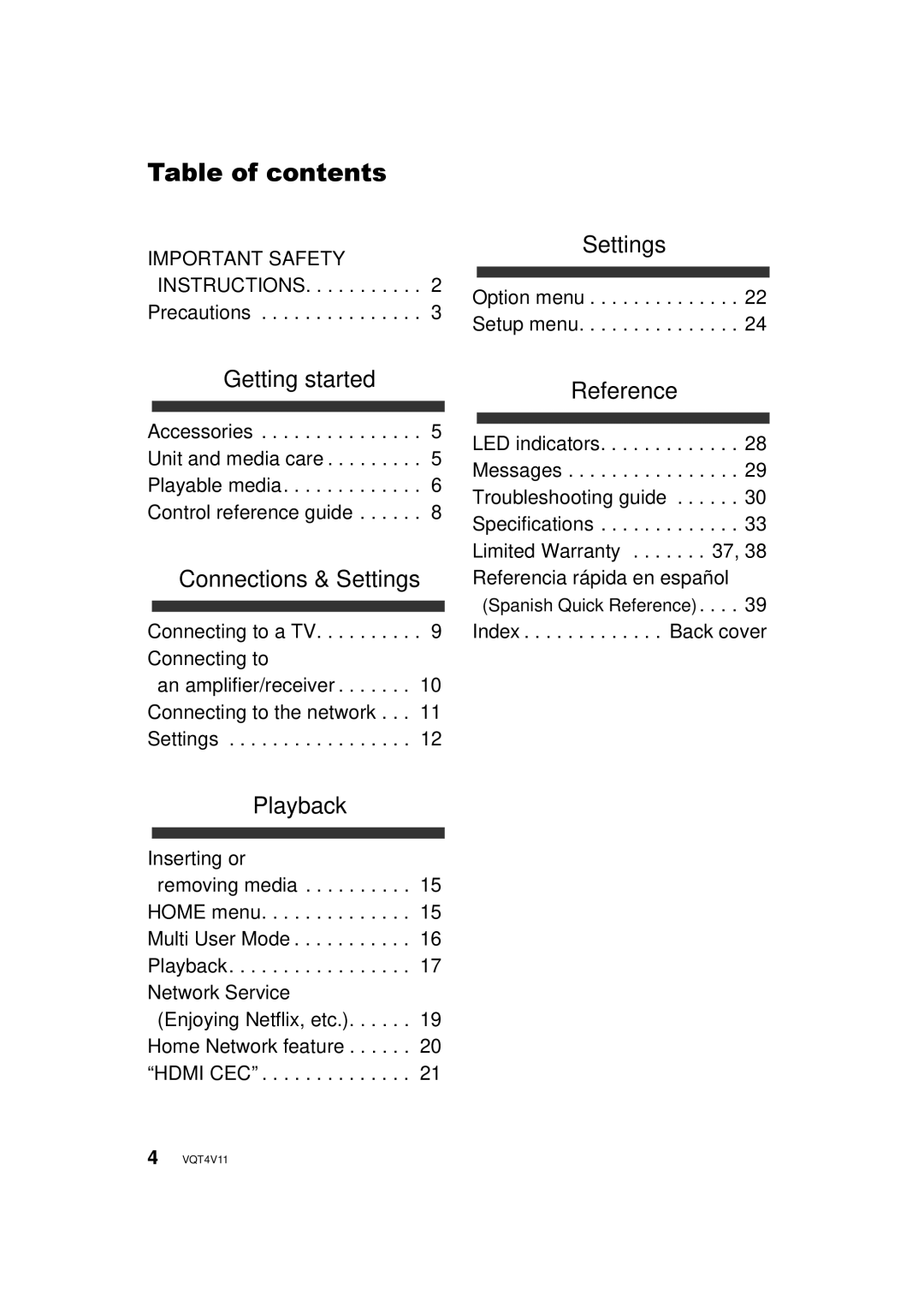 Panasonic DMP-BD89, DMP-BD79 owner manual Table of contents 