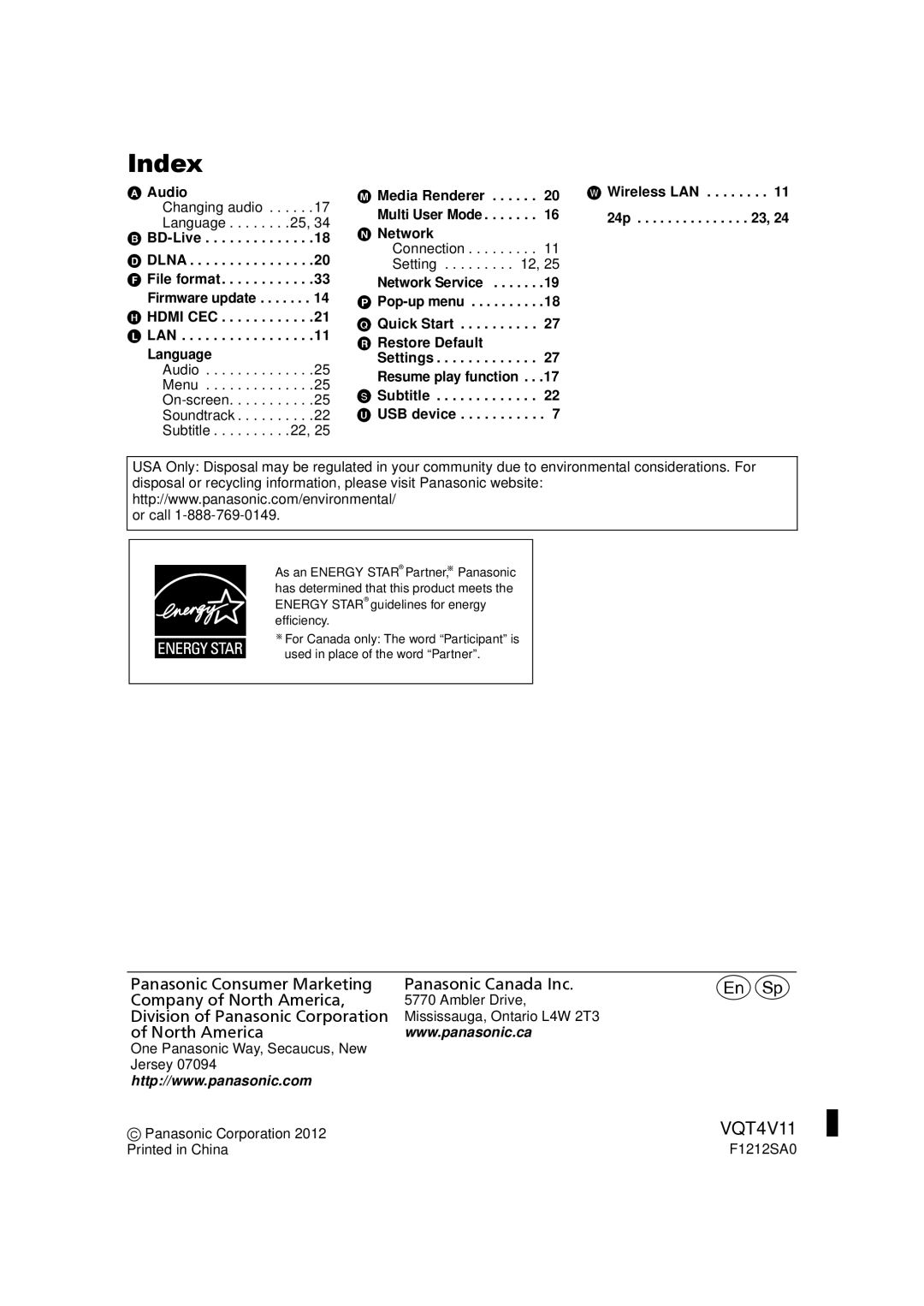 Panasonic DMP-BD89, DMP-BD79 owner manual Index, Dlna, Hdmi CEC, Lan 