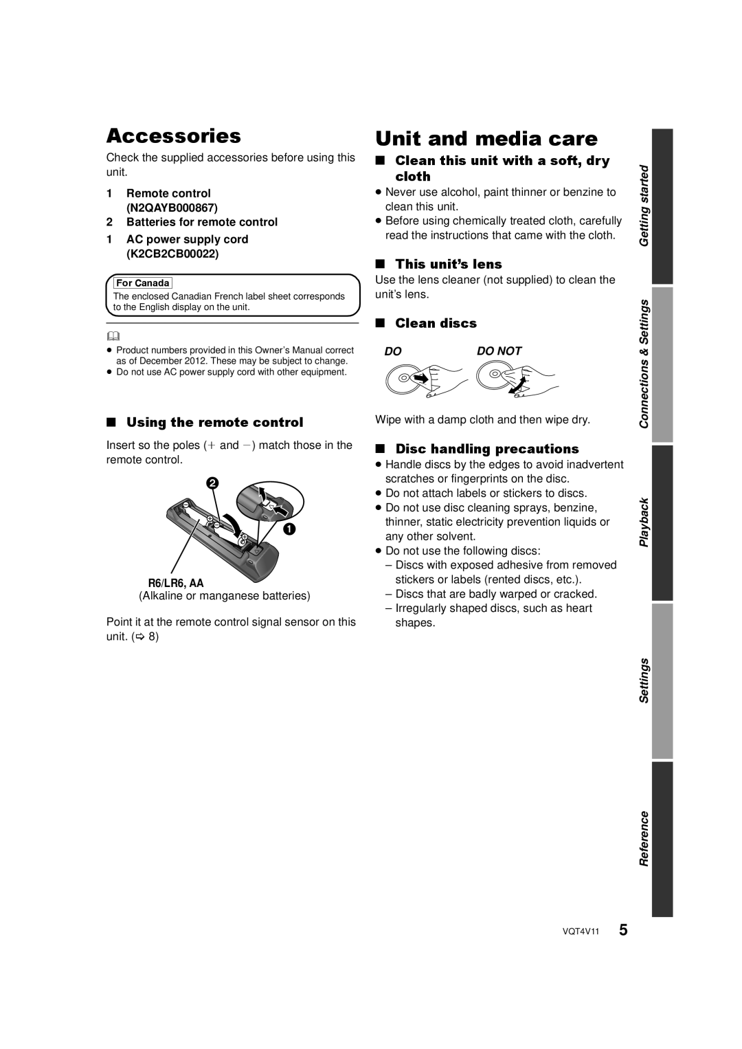 Panasonic DMP-BD79, DMP-BD89 owner manual Accessories, Unit and media care 