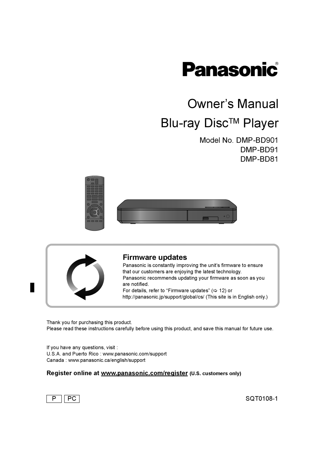 Panasonic DMP-BD901, DMP-BD91, DMP-BD81 owner manual Blu-ray DiscTM Player 