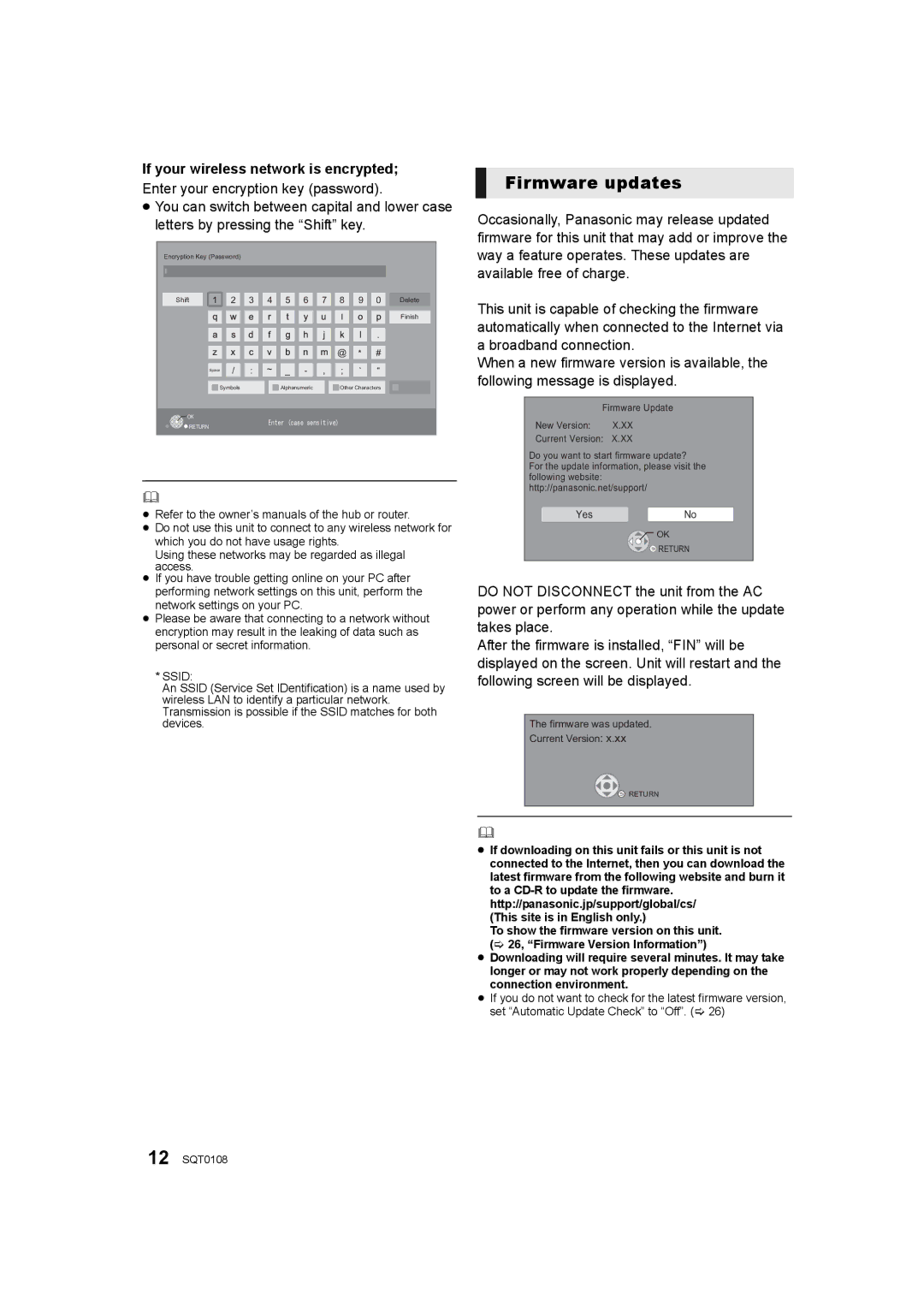 Panasonic DMP-BD91, DMP-BD901, DMP-BD81 owner manual Firmware updates, If your wireless network is encrypted 