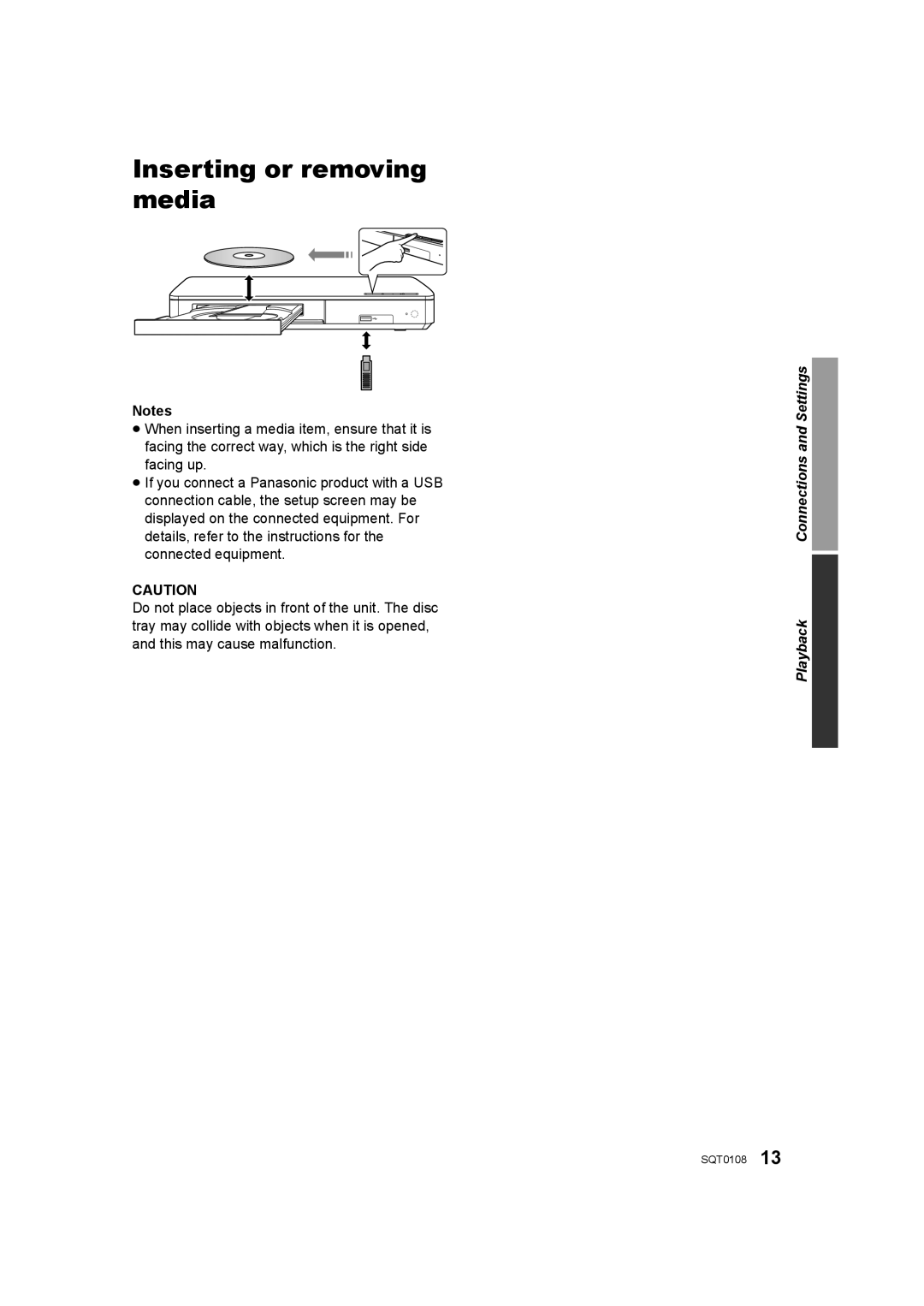 Panasonic DMP-BD901, DMP-BD91, DMP-BD81 owner manual Inserting or removing media 