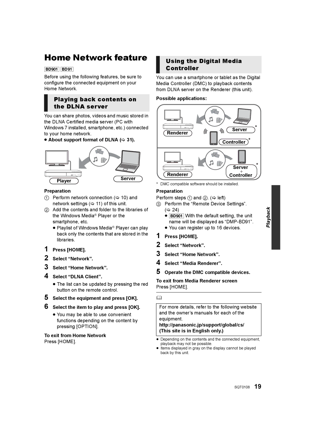 Panasonic DMP-BD901 Home Network feature, Playing back contents on the Dlna server, Using the Digital Media Controller 