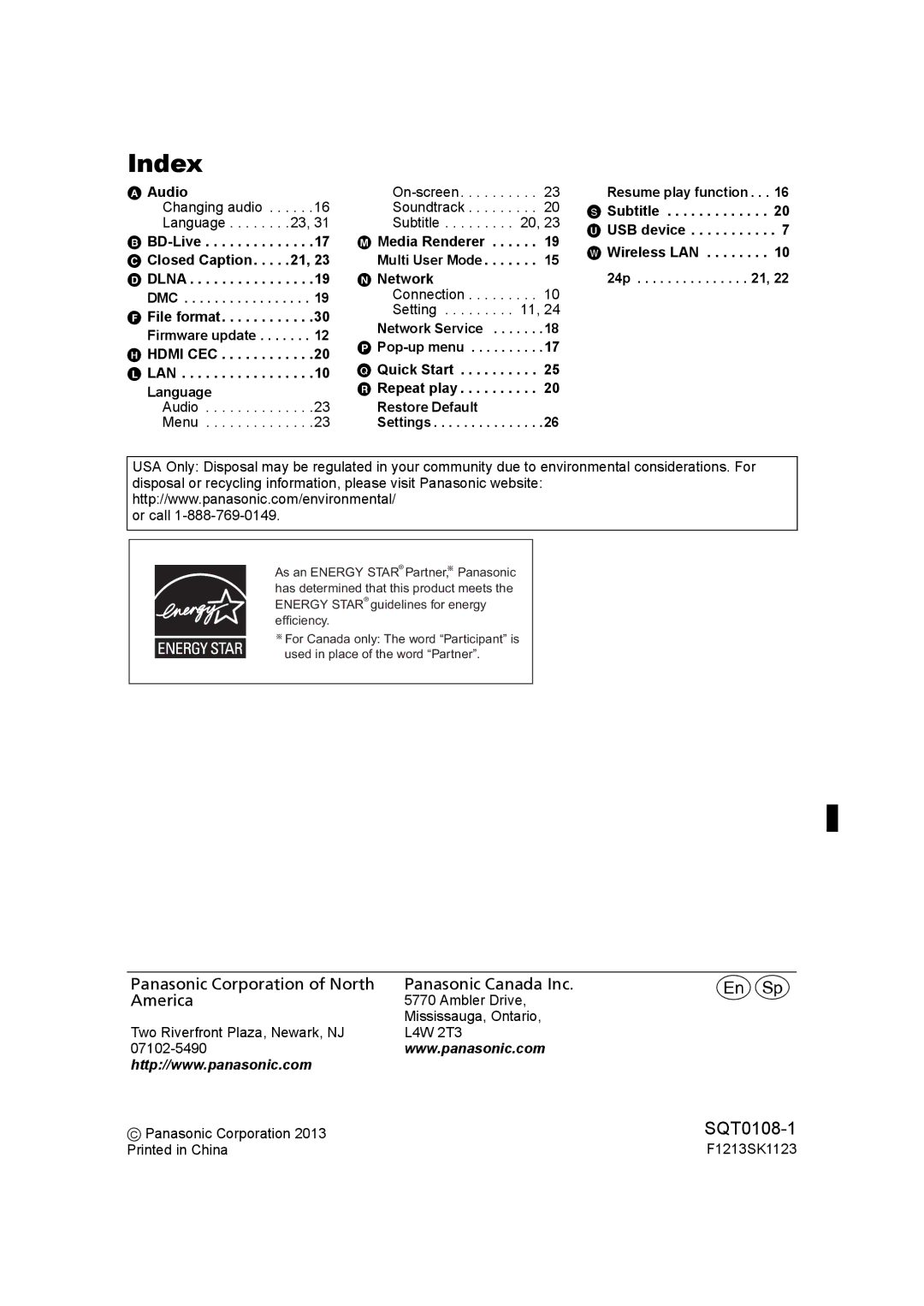 Panasonic DMP-BD91, DMP-BD901, DMP-BD81 owner manual Index, Multi User Mode, Dlna, Hdmi CEC LAN, Wireless LAN 24p 