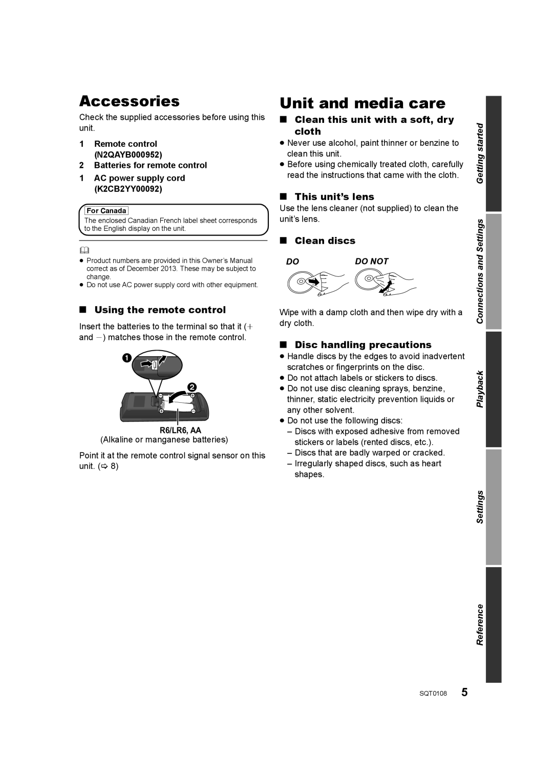 Panasonic DMP-BD81, DMP-BD91, DMP-BD901 owner manual Accessories, Unit and media care 