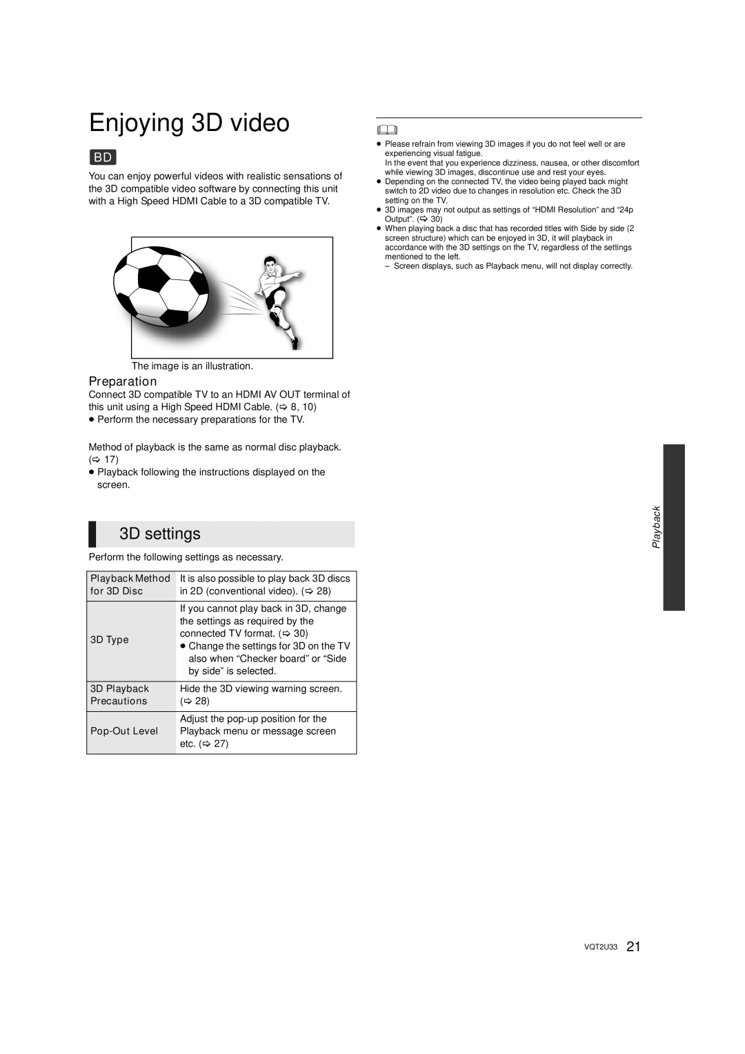 Panasonic DMP-BDT105 operating instructions Enjoying 3D video, 3D settings 