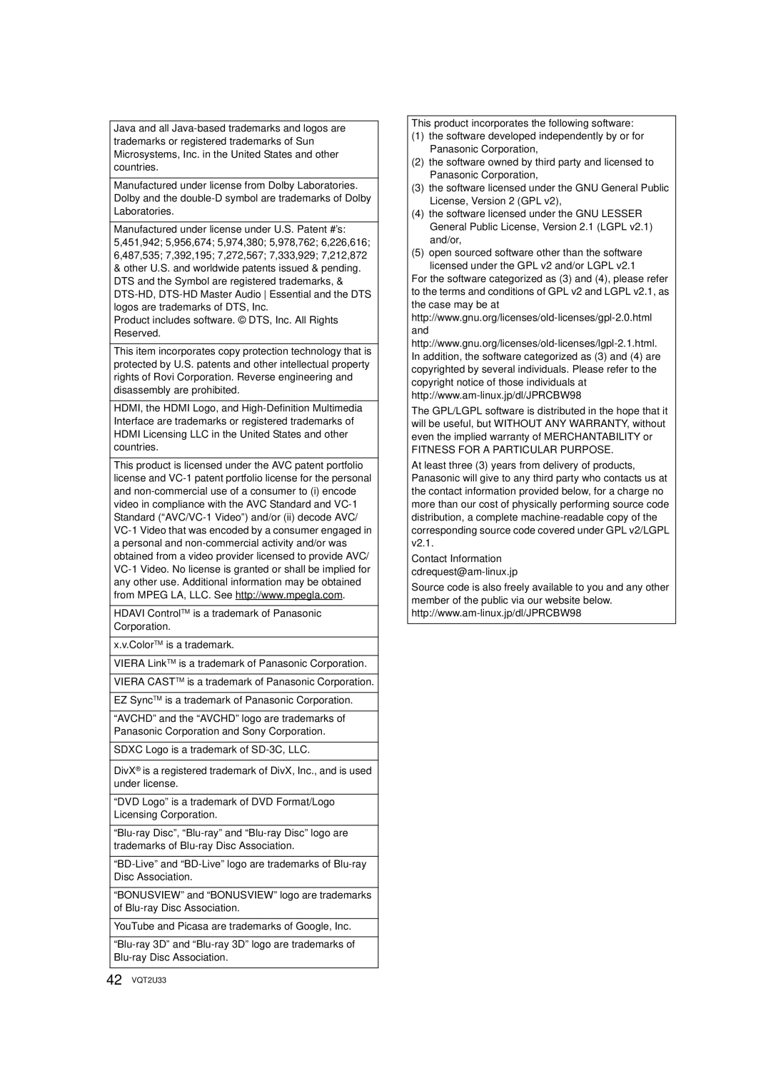 Panasonic DMP-BDT105 operating instructions Fitness for a Particular Purpose 