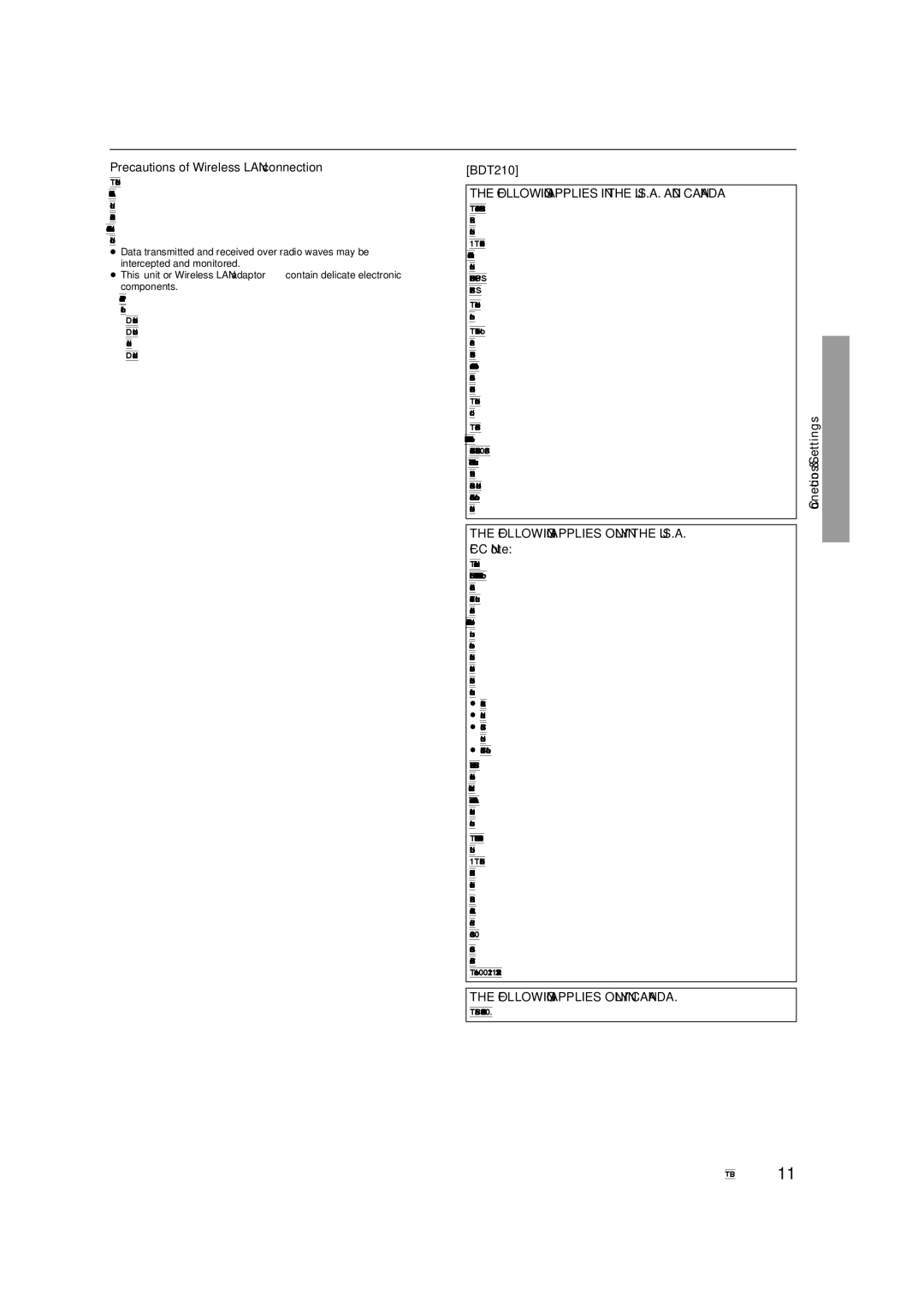 Panasonic DMP-BDT210, DMP-BDT110 owner manual Precautions of Wireless LAN connection 