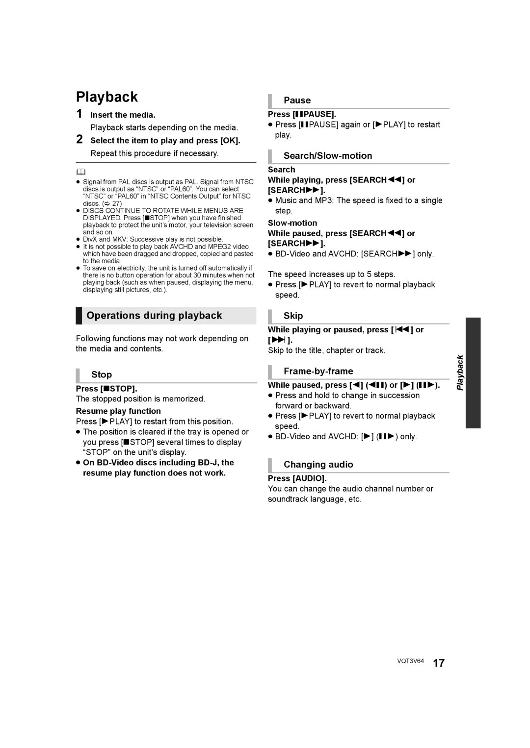 Panasonic DMP-BDT220 operating instructions Playback, Operations during playback 