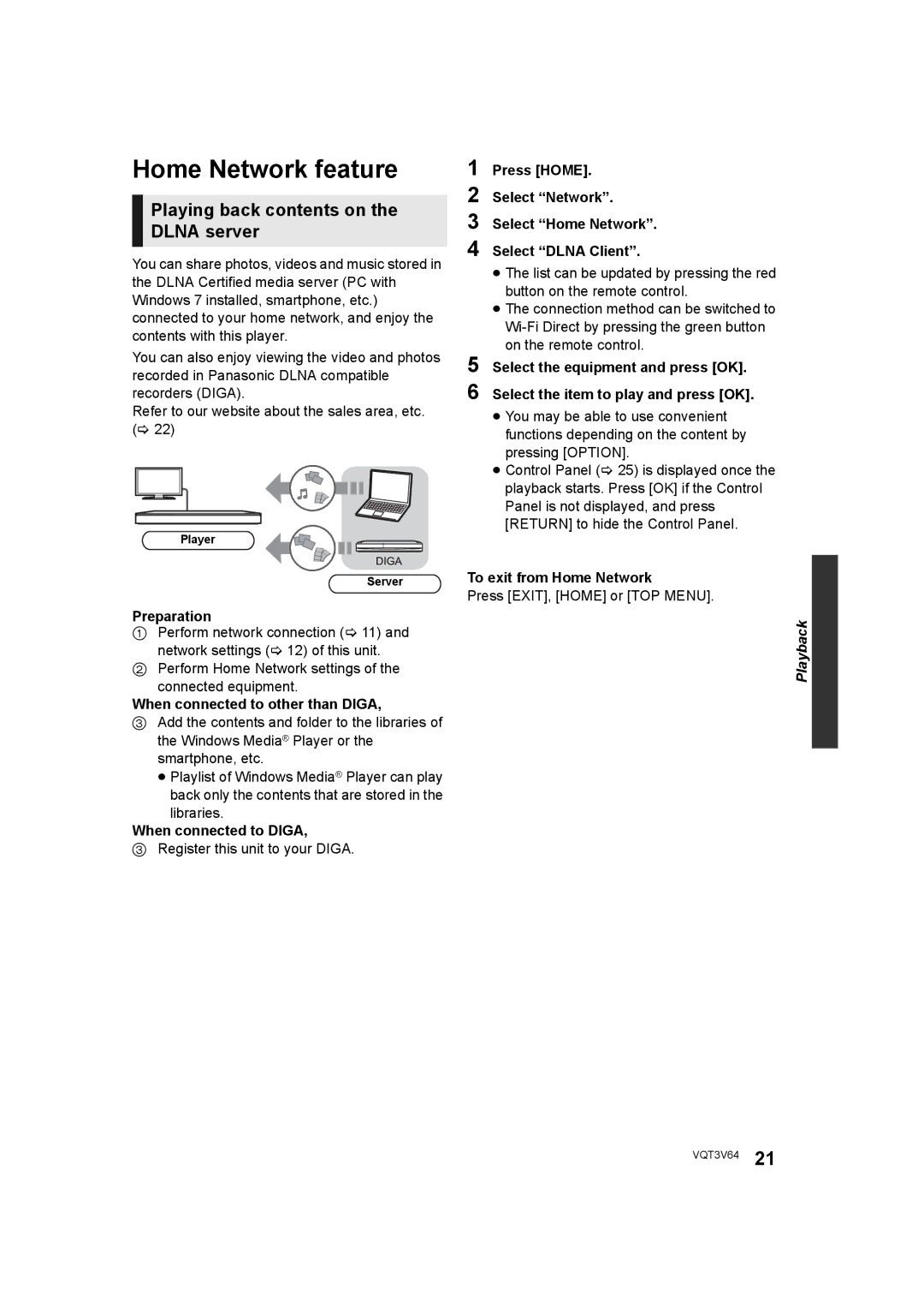 Panasonic DMP-BDT220 operating instructions Home Network feature, Playing back contents on the Dlna server 